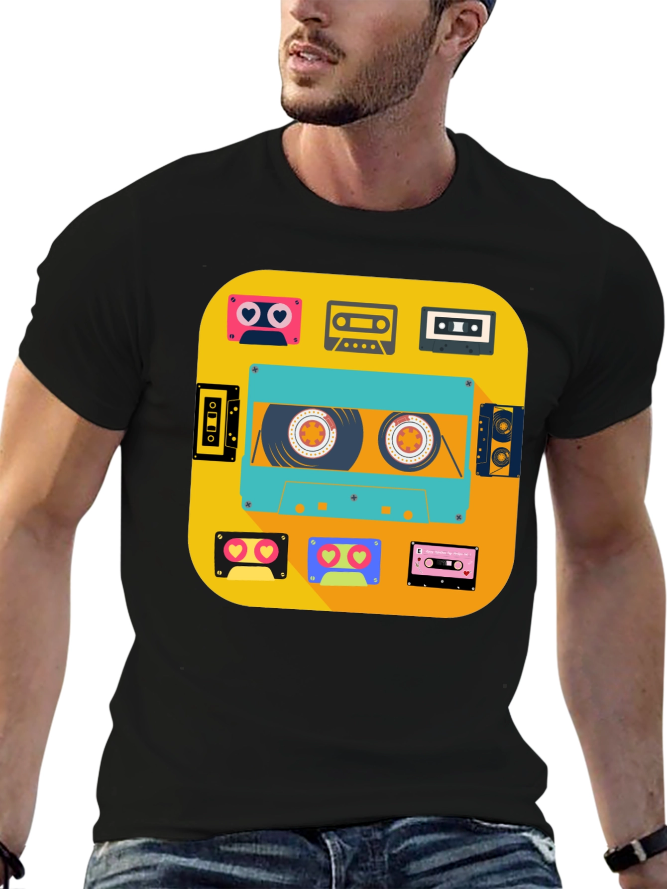 Black Retro Cassette Tapes Graphic Tee - Vintage Style view 6