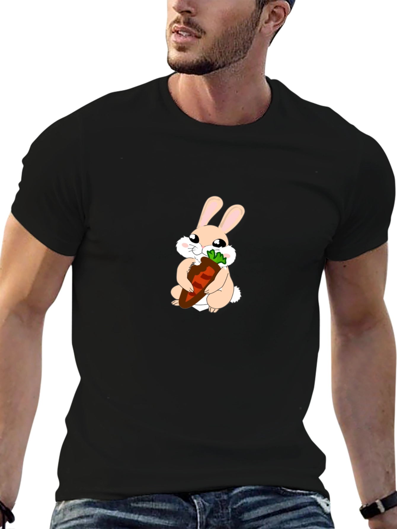 Black Cute Bunny Carrot Graphic Tee view 6