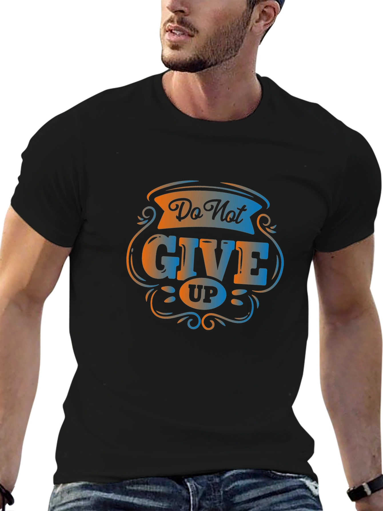 Black Motivational Do Not Give Up T-Shirt - Men's Black Tee view 6