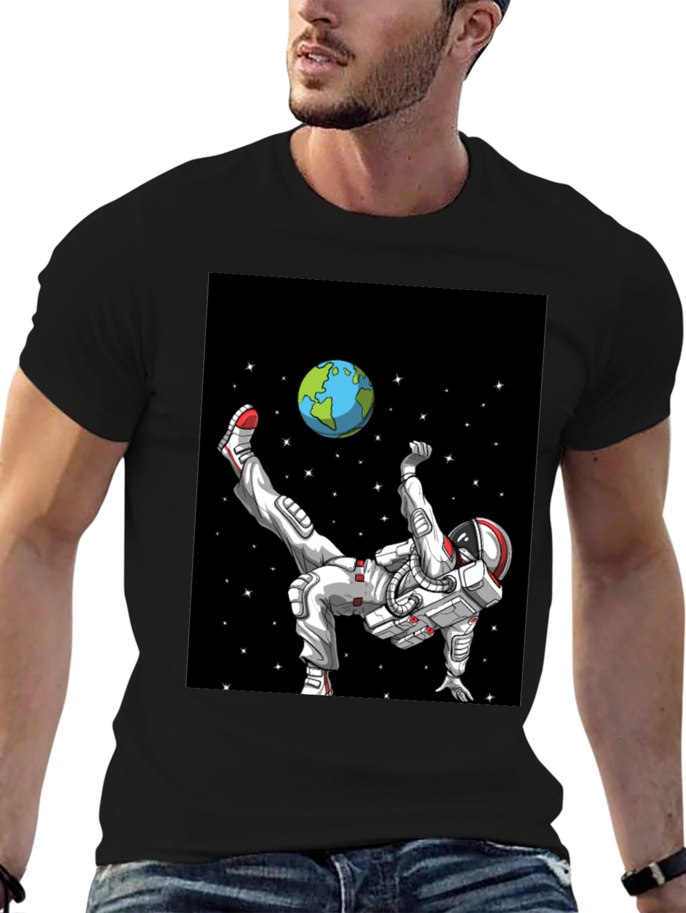 Black Astronaut Soccer T-Shirt - Space Kick! view 6