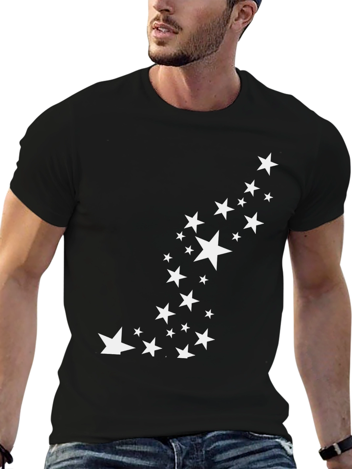 Black Stylish Black Tee with Star Graphic view 6