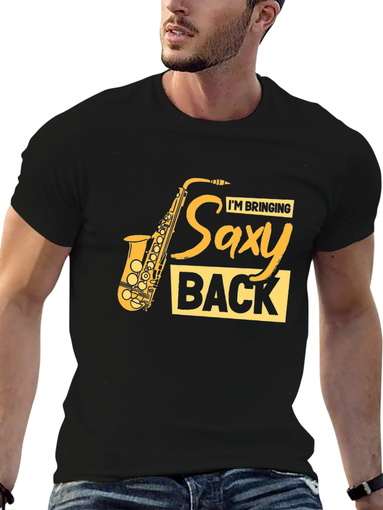 Black Saxy Back T-Shirt - Music Lover Tee view 6