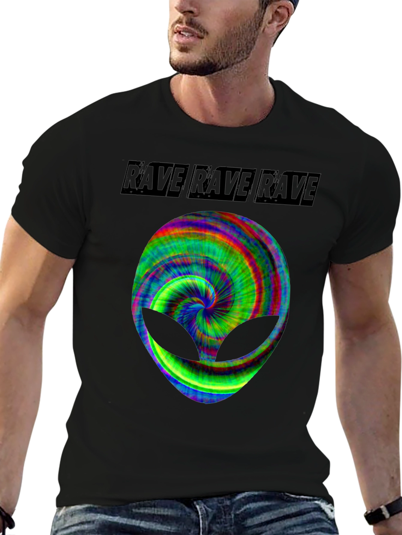 Black Rave Alien Graphic Tee - Black Cotton T-Shirt view 6