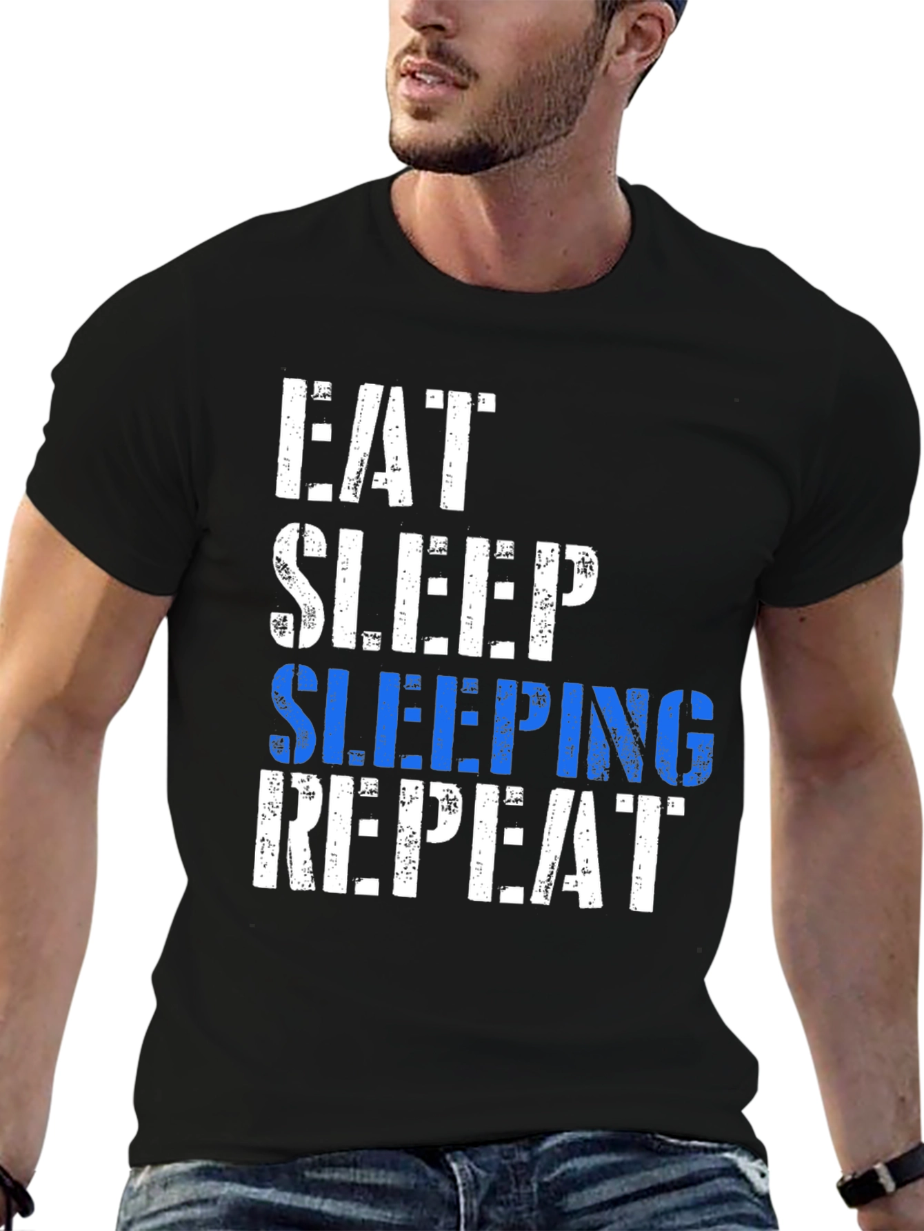 Black Eat Sleep Sleeping Repeat T-Shirt - Fun Graphic Tee view 6