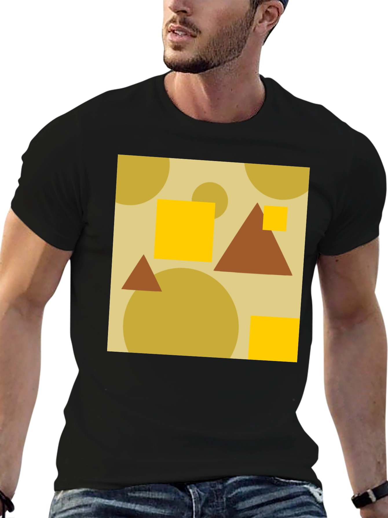 Black Geometric Pattern Black T-Shirt view 6