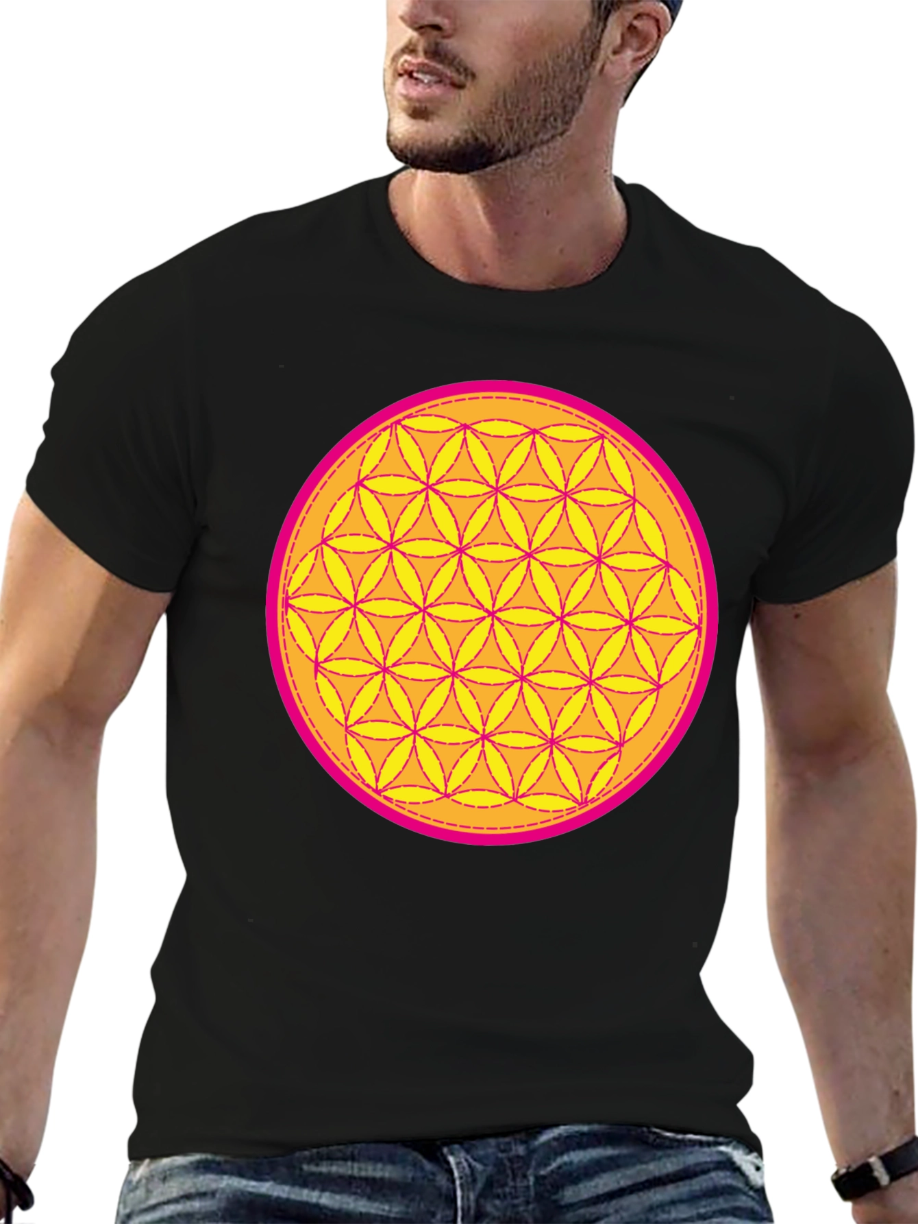 Black Sacred Geometry Flower of Life T-Shirt view 6