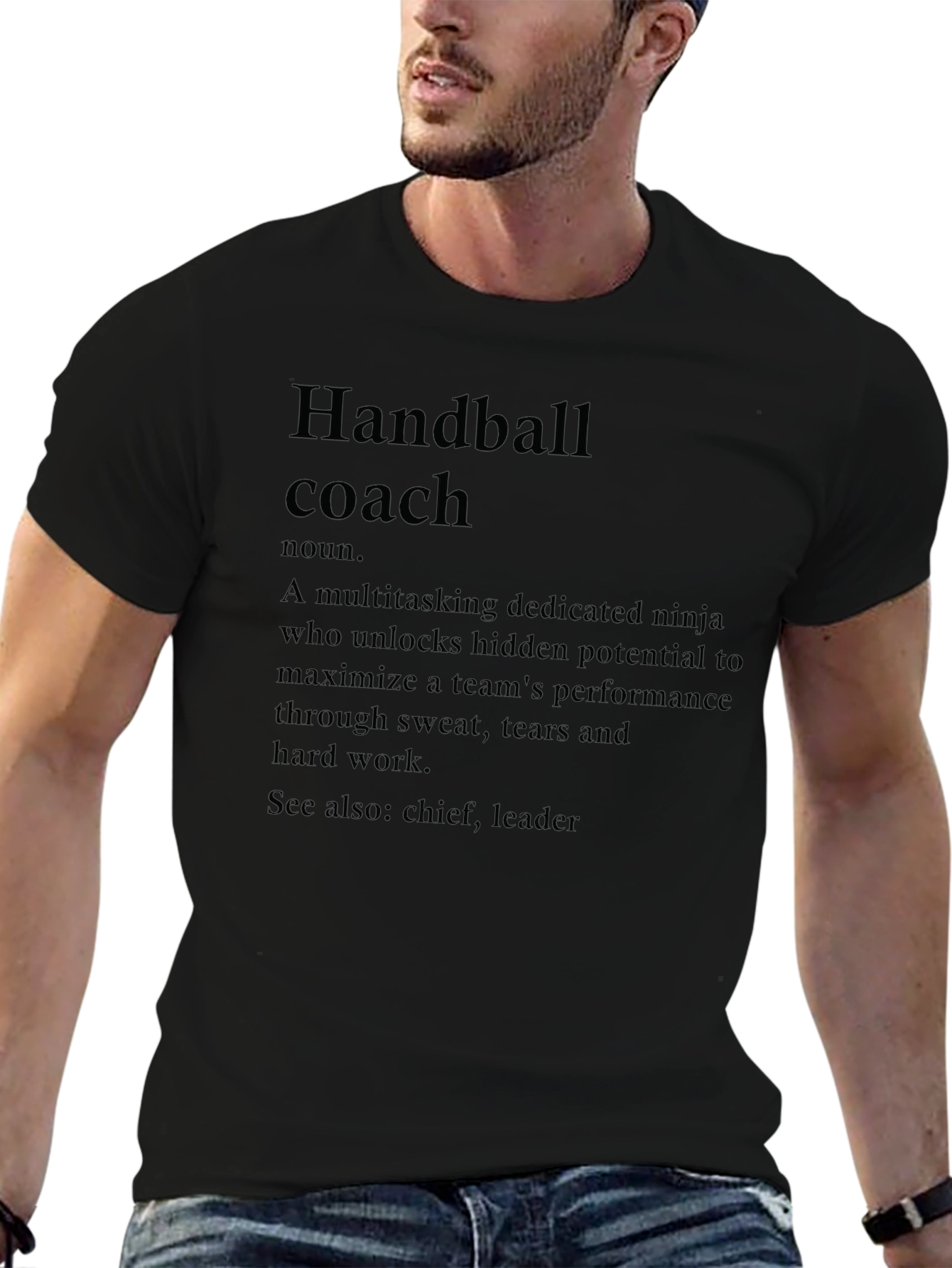 Black Handball Coach Definition T-Shirt view 6