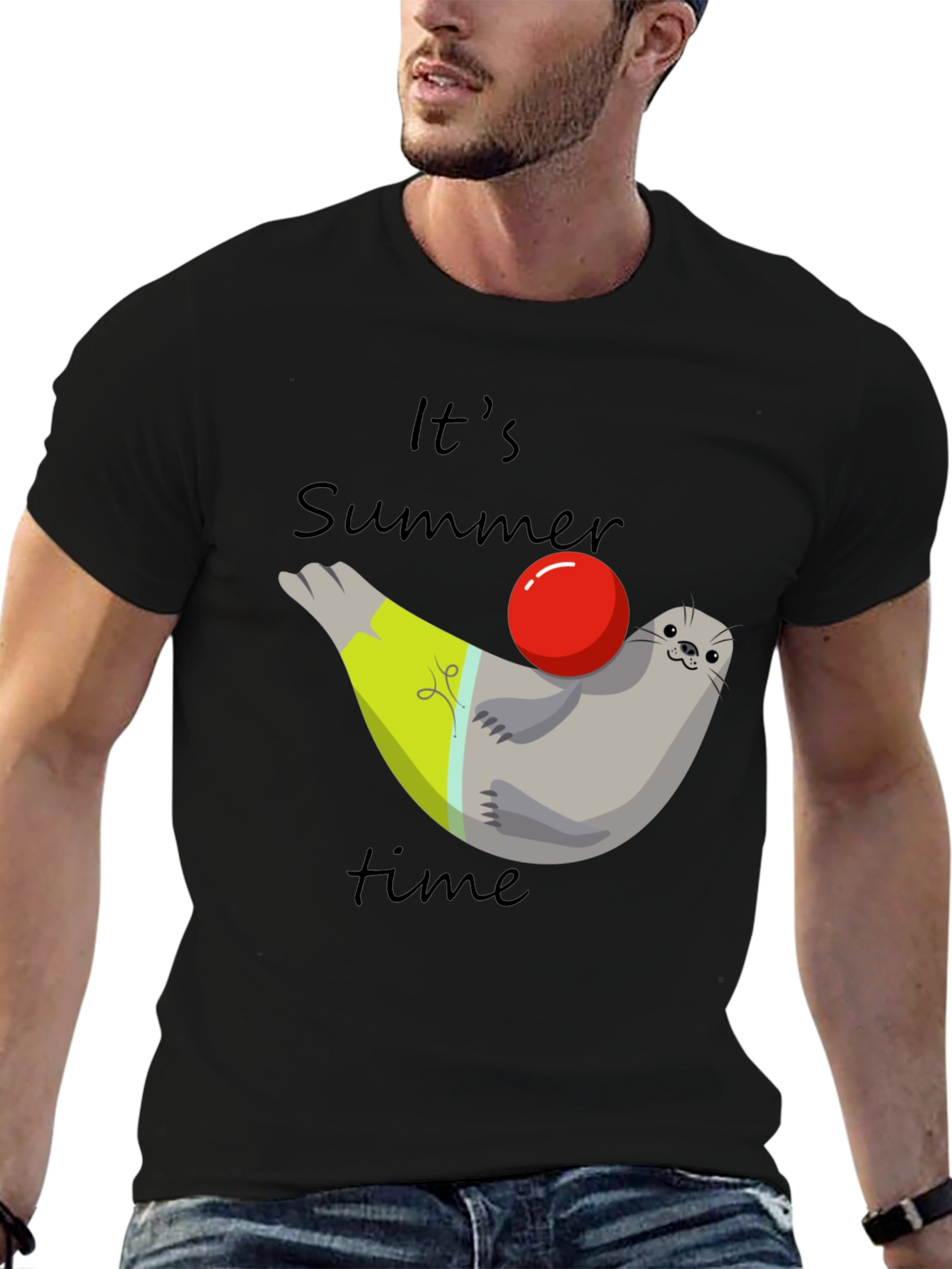 Black Summer Seal T-Shirt - Its Summer Time Tee view 6