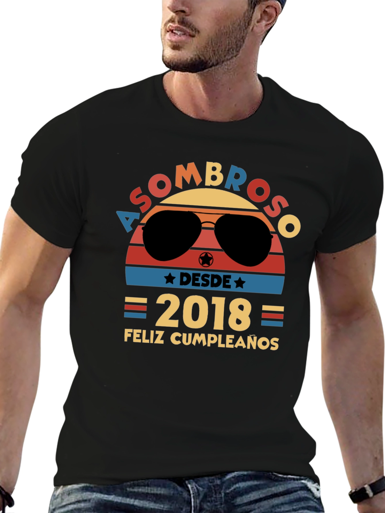 Black Asombroso Desde 2018 Feliz Cumpleaños Graphic Tee view 6