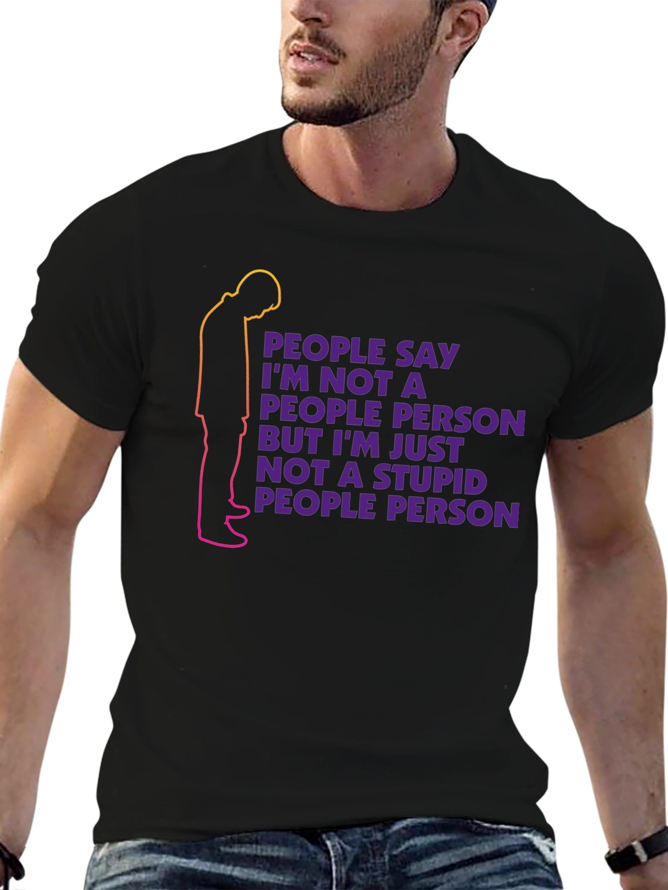 Black Introvert T-Shirt - People Person Quote view 6