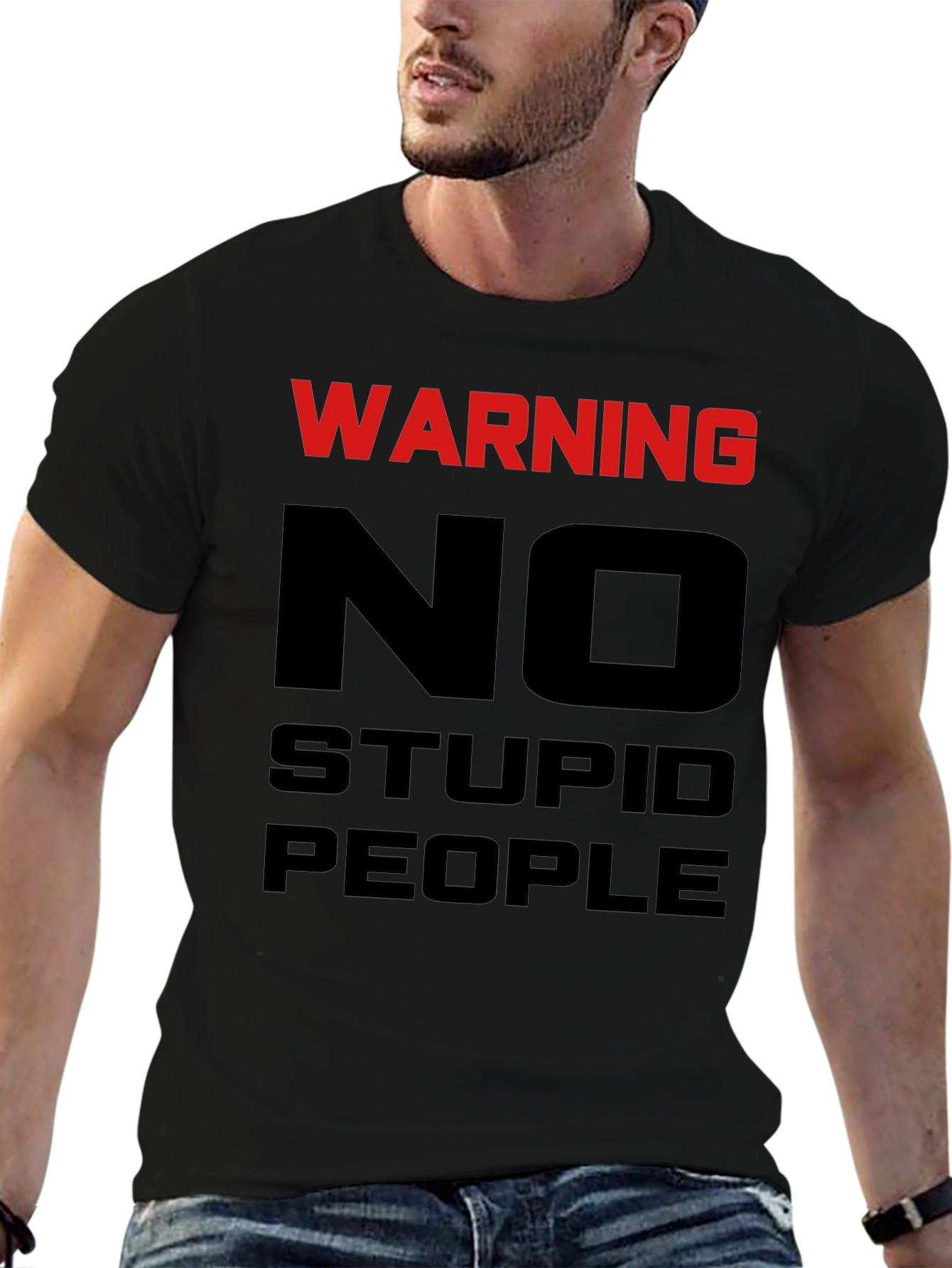 Black Warning No Stupid People Graphic Tee view 6
