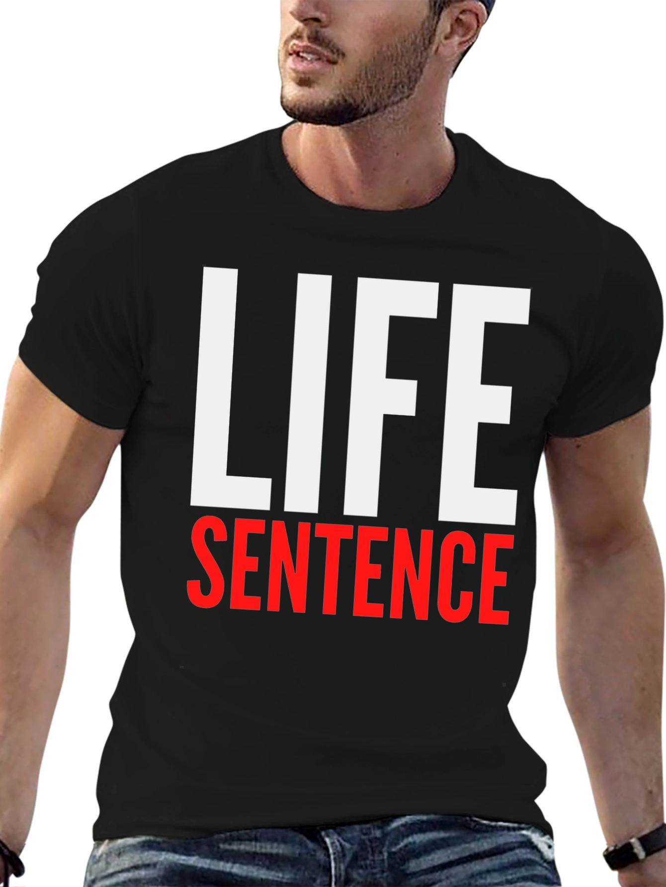 Black Life Sentence Graphic Print Black T-Shirt view 6