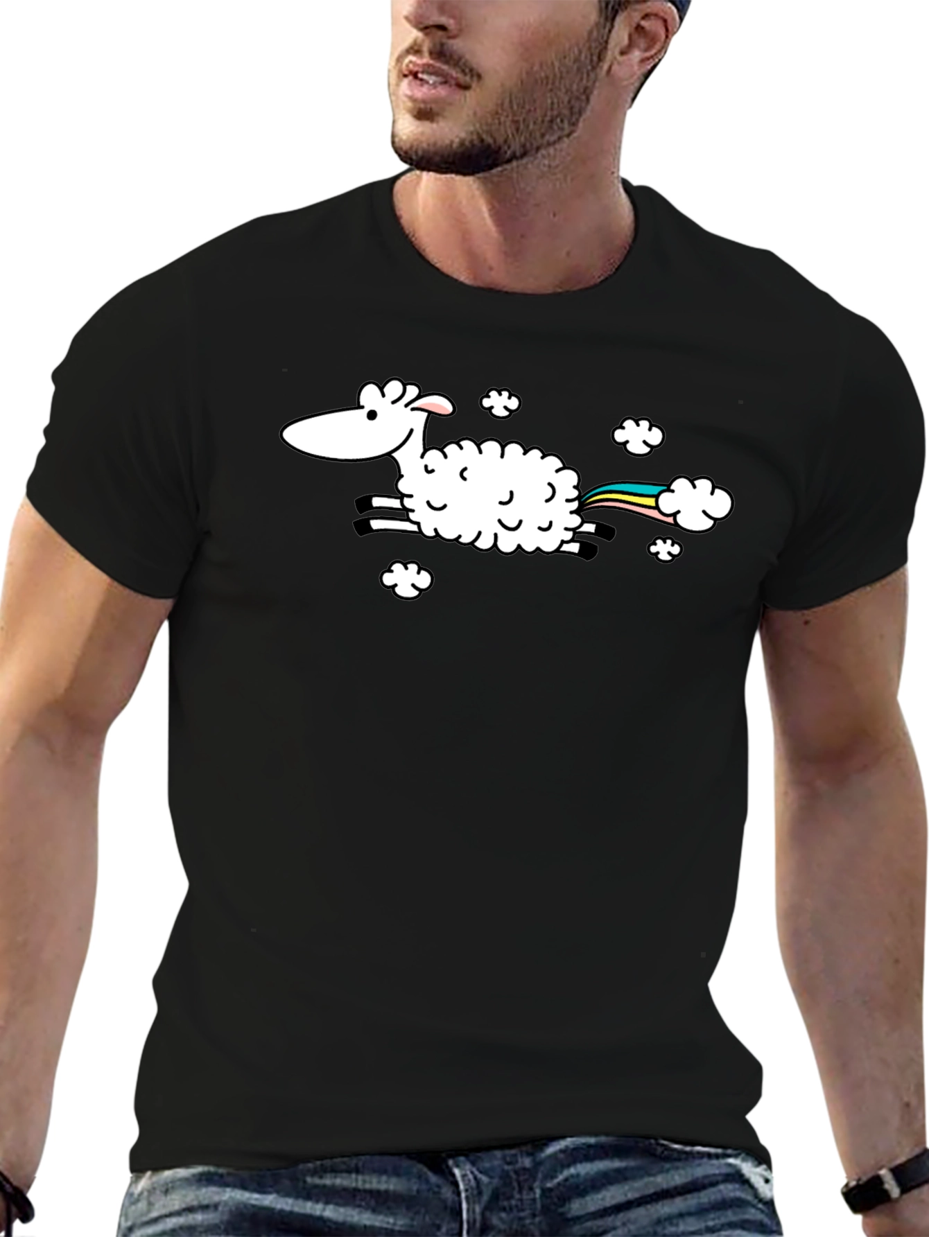 Black Rainbow Sheep T-Shirt - Black Cotton Tee view 6