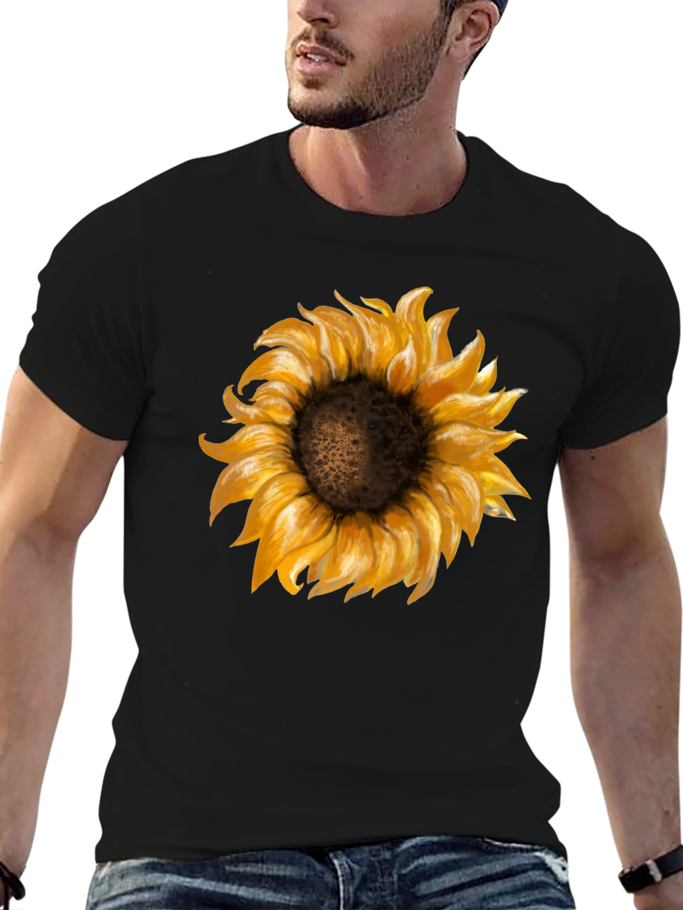 Black Sunflower Graphic Print Black T-Shirt view 6