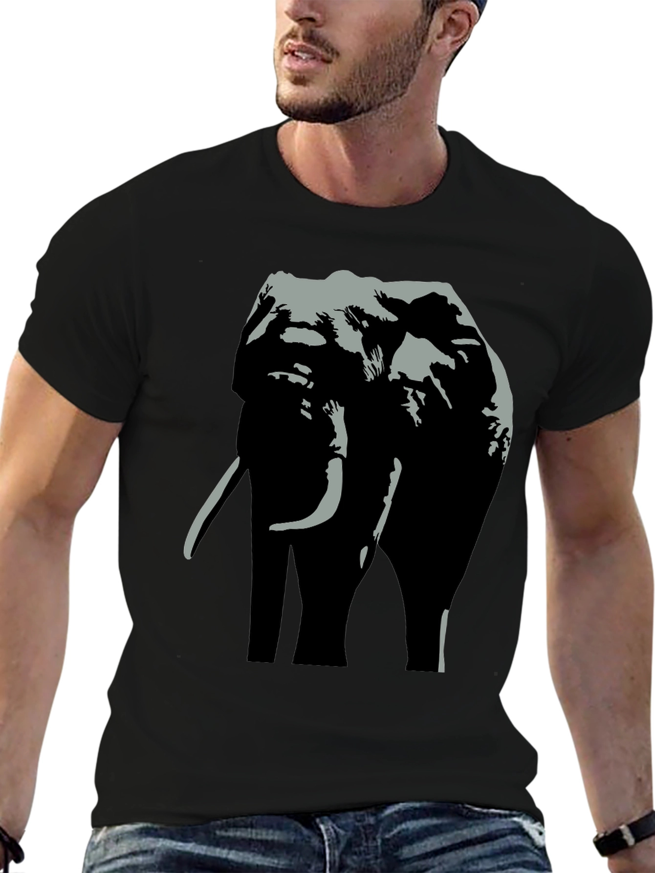Black Elephant Graphic Print Black T-Shirt view 6