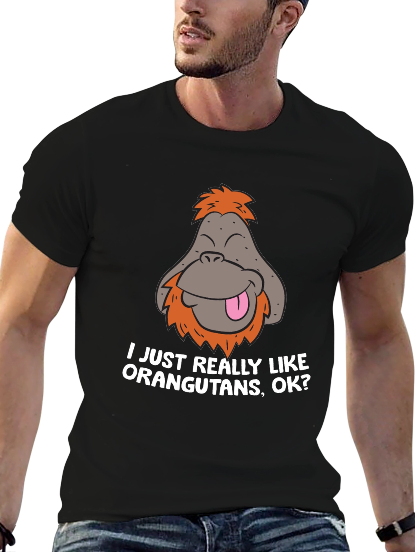Black Funny Orangutan T-Shirt - I Just Really Like Orangutans, OK? view 6