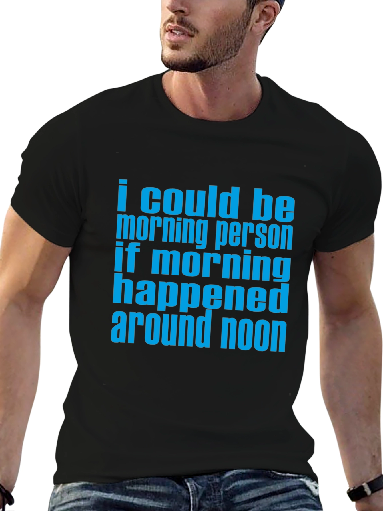 Black Funny Morning Person T-Shirt - Around Noon Humor Tee view 6