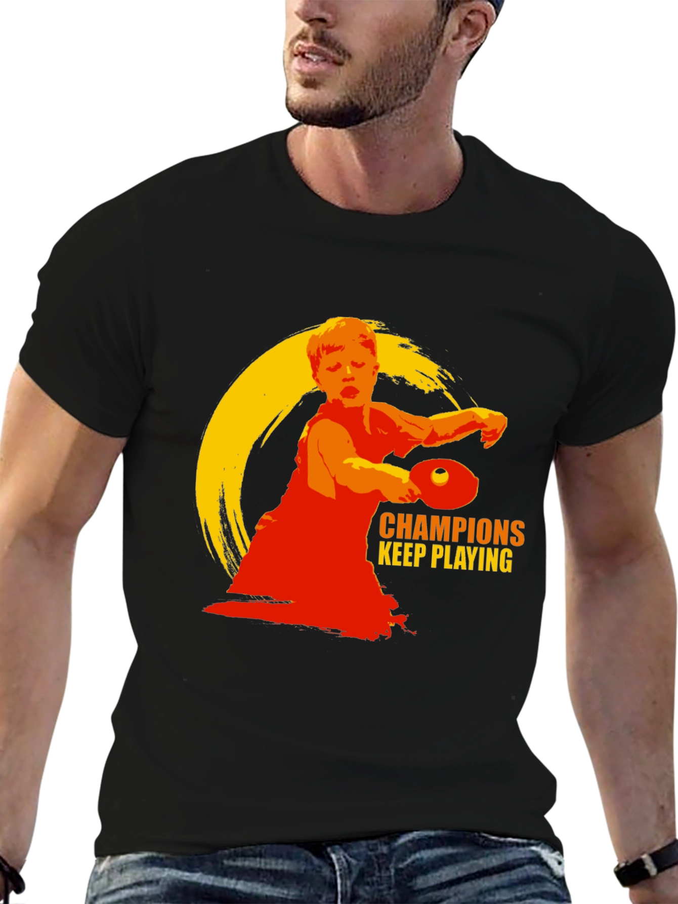 Black Champions Keep Playing T-Shirt - Table Tennis Design view 6