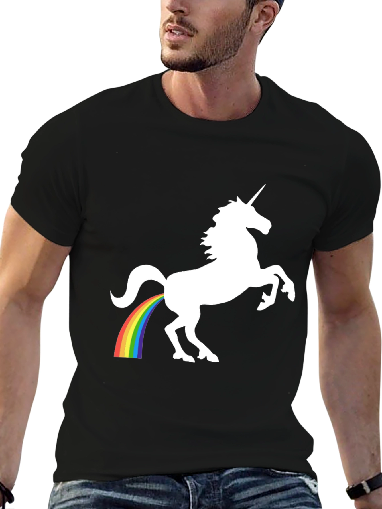 Black Unicorn Rainbow Poop T-Shirt - Black view 6