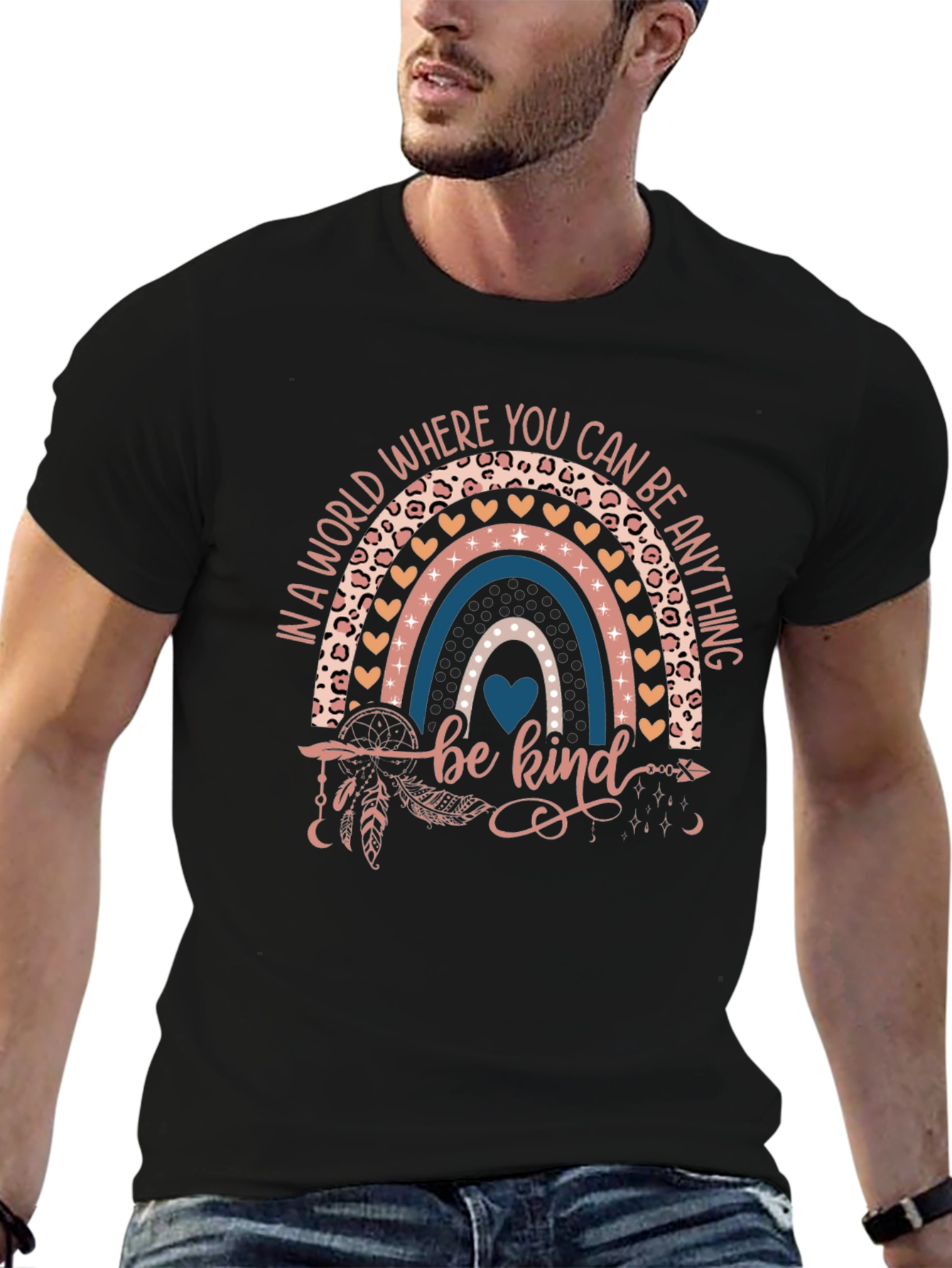 Black Be Kind Rainbow Graphic T-Shirt view 6
