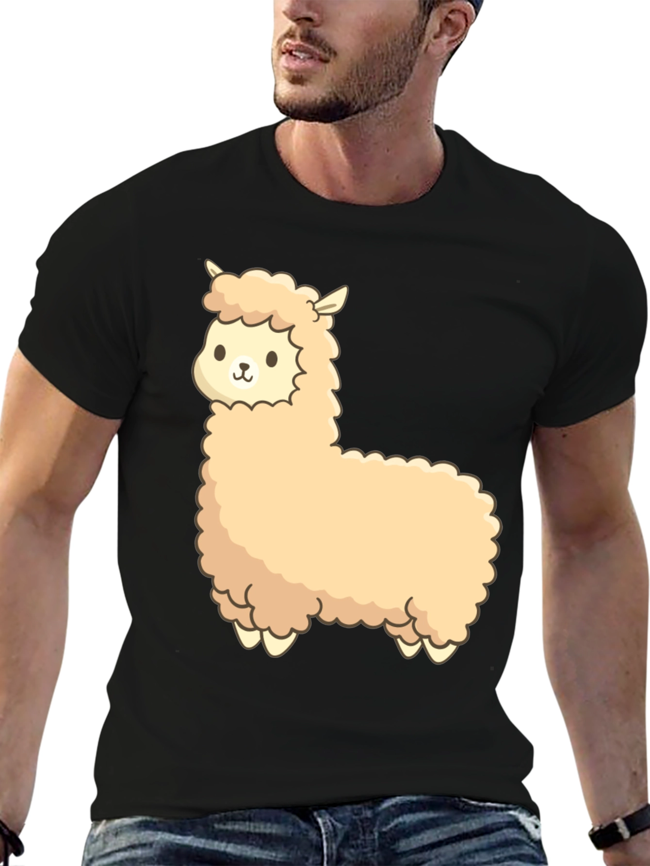 Black Cute Alpaca Graphic Black T-Shirt view 6