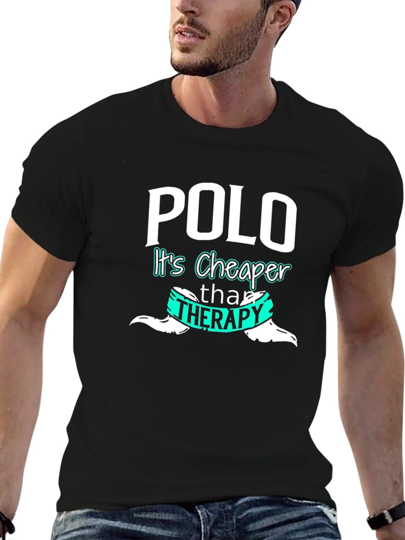 Black Polo Cheaper Than Therapy Graphic T-Shirt view 6