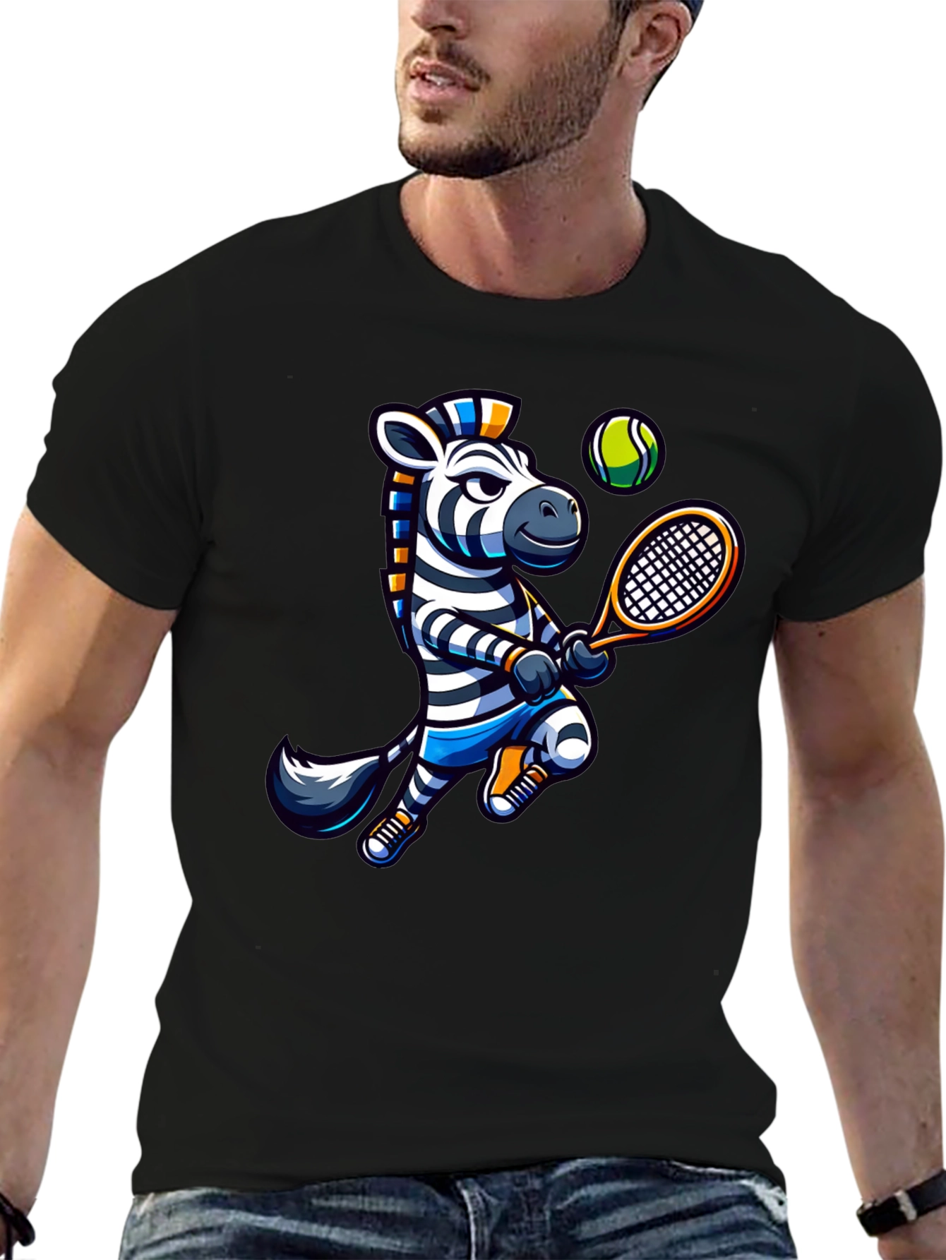 Black Zebra Tennis Graphic T-Shirt - Fun Animal Design view 6