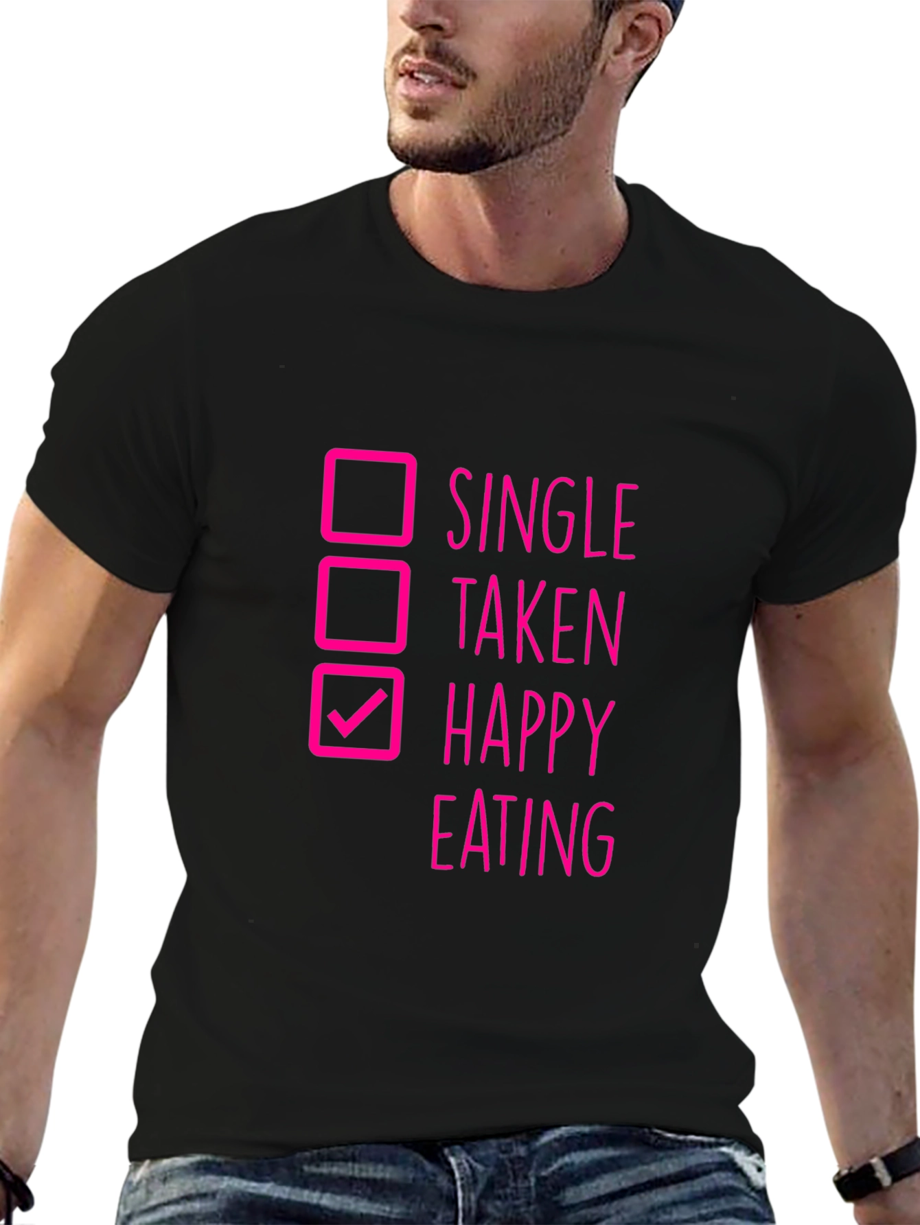 Black Happy Eating T-Shirt Funny Checkbox Tee view 6