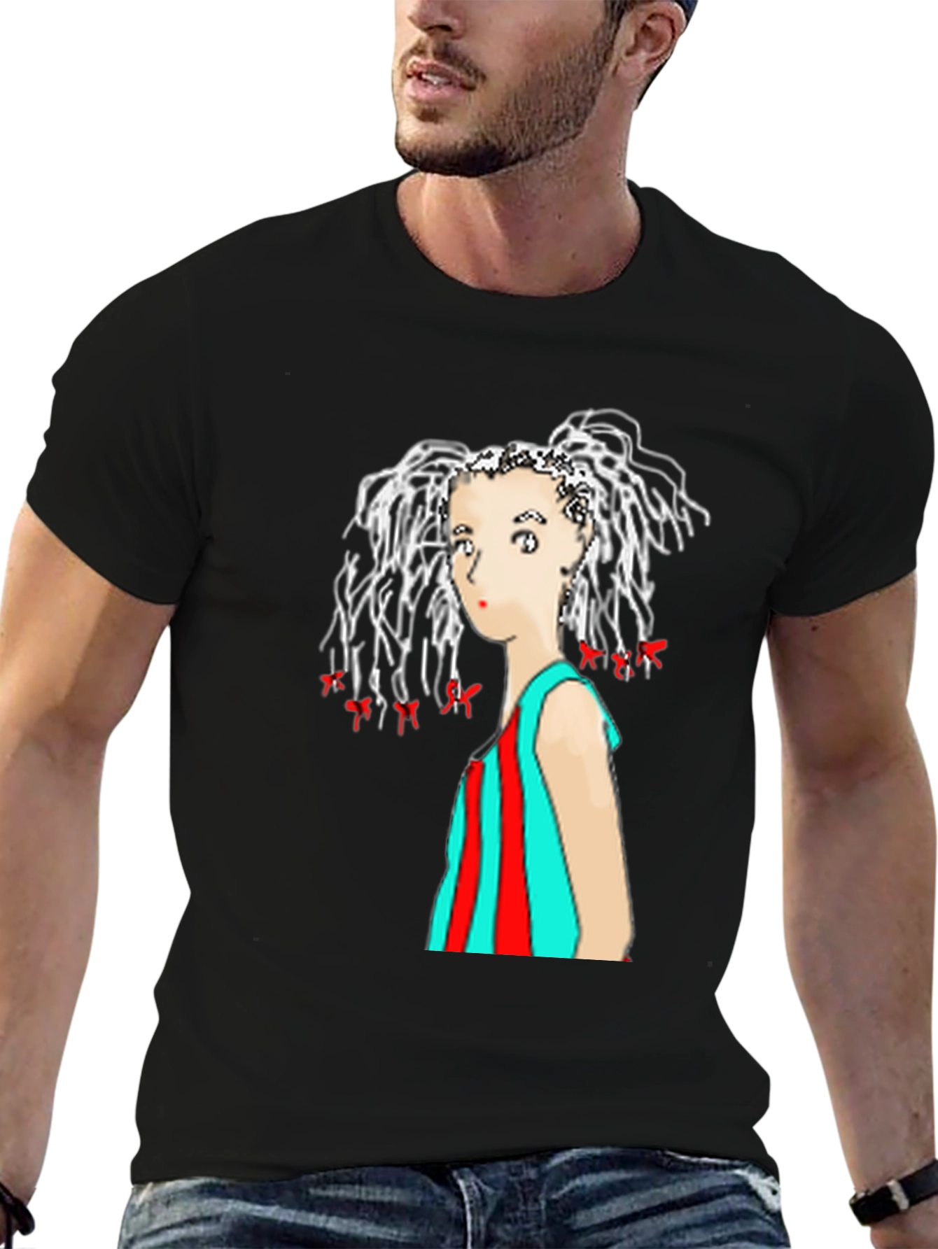 Black Artistic Graphic Tee - Unique Woman Design view 6