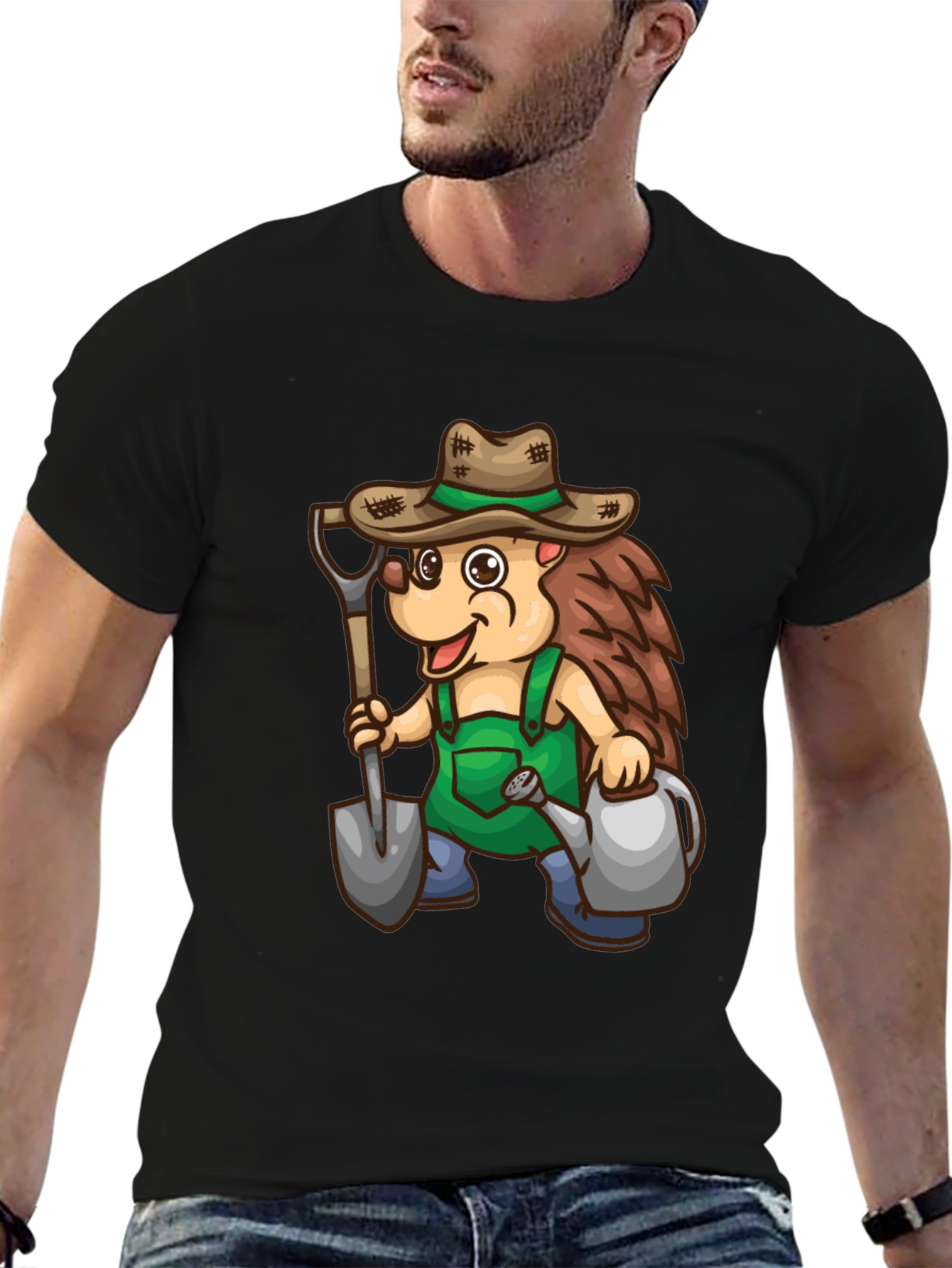 Black Gardener Hedgehog Graphic T-Shirt view 6