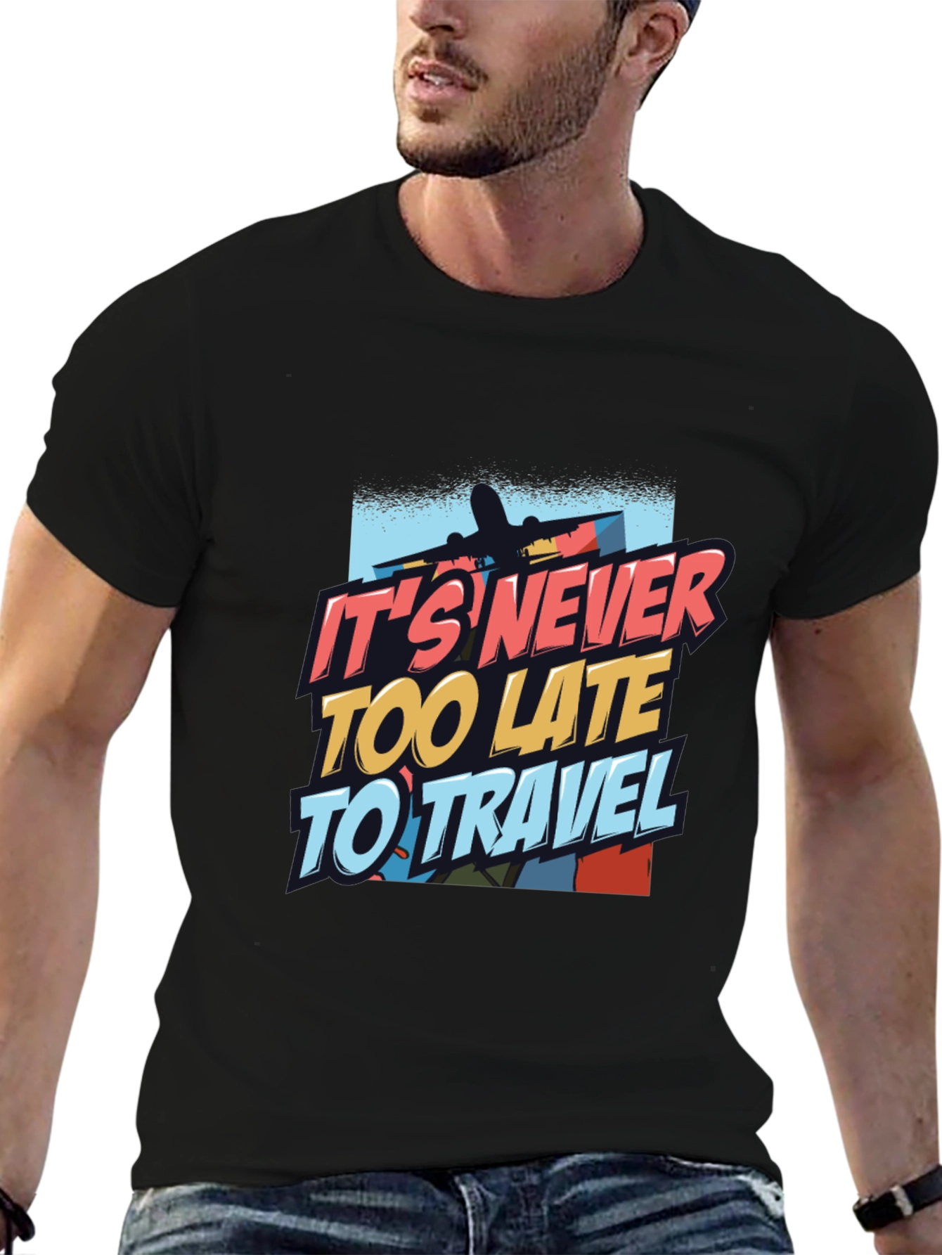 Black It's Never Too Late to Travel T-Shirt view 6