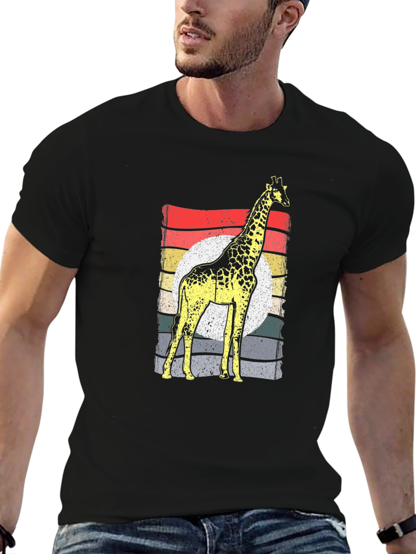 Black Retro Giraffe Graphic Tee - Unisex Cotton Shirt view 6
