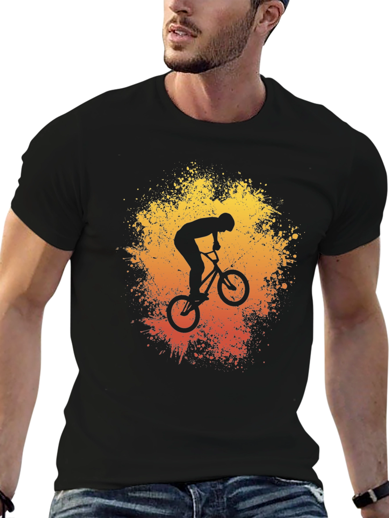 Black BMX Rider Graphic Tee - Stunt Bike Art Shirt view 6
