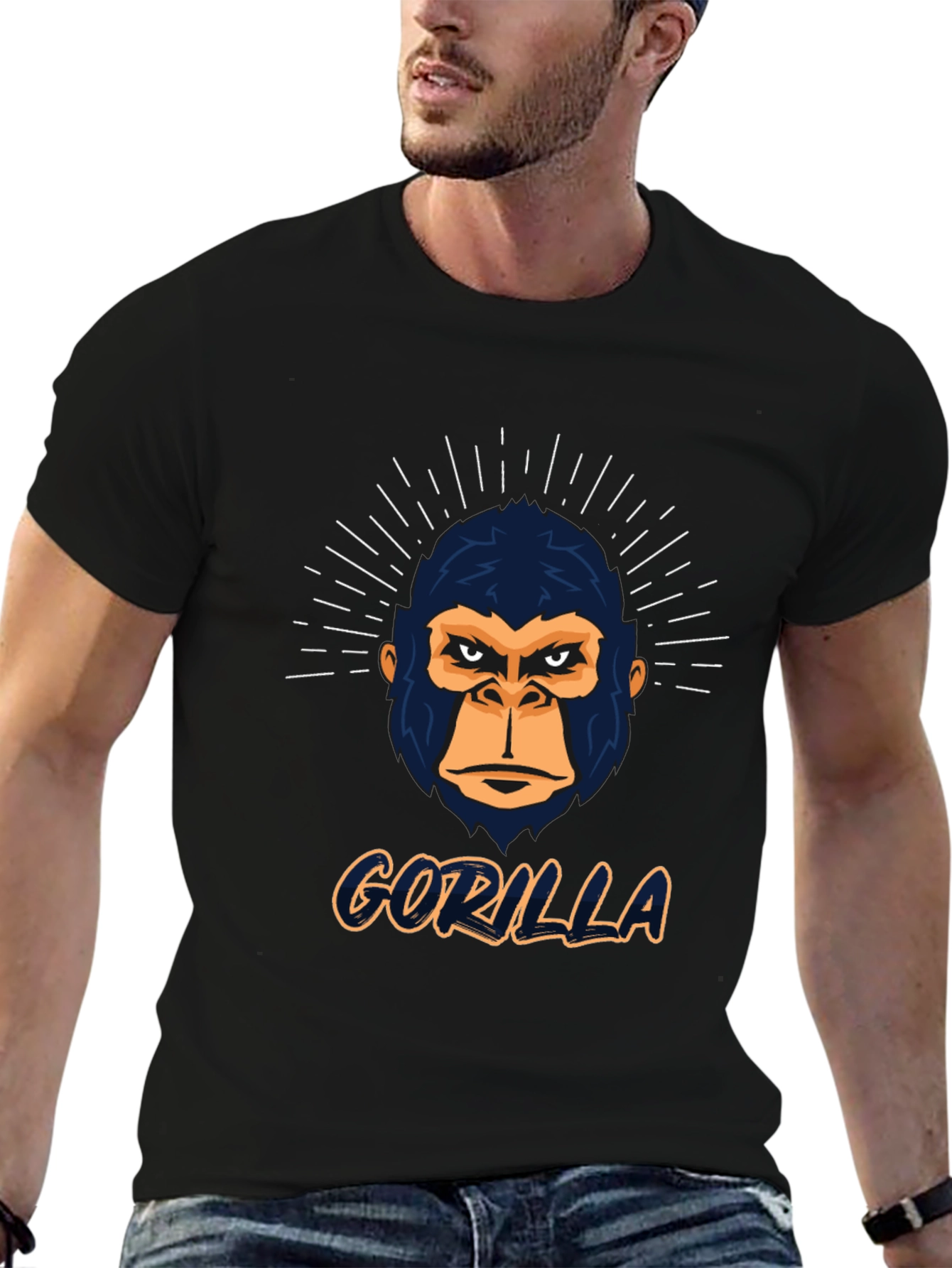 Black Gorilla Graphic Print Black T-Shirt view 6