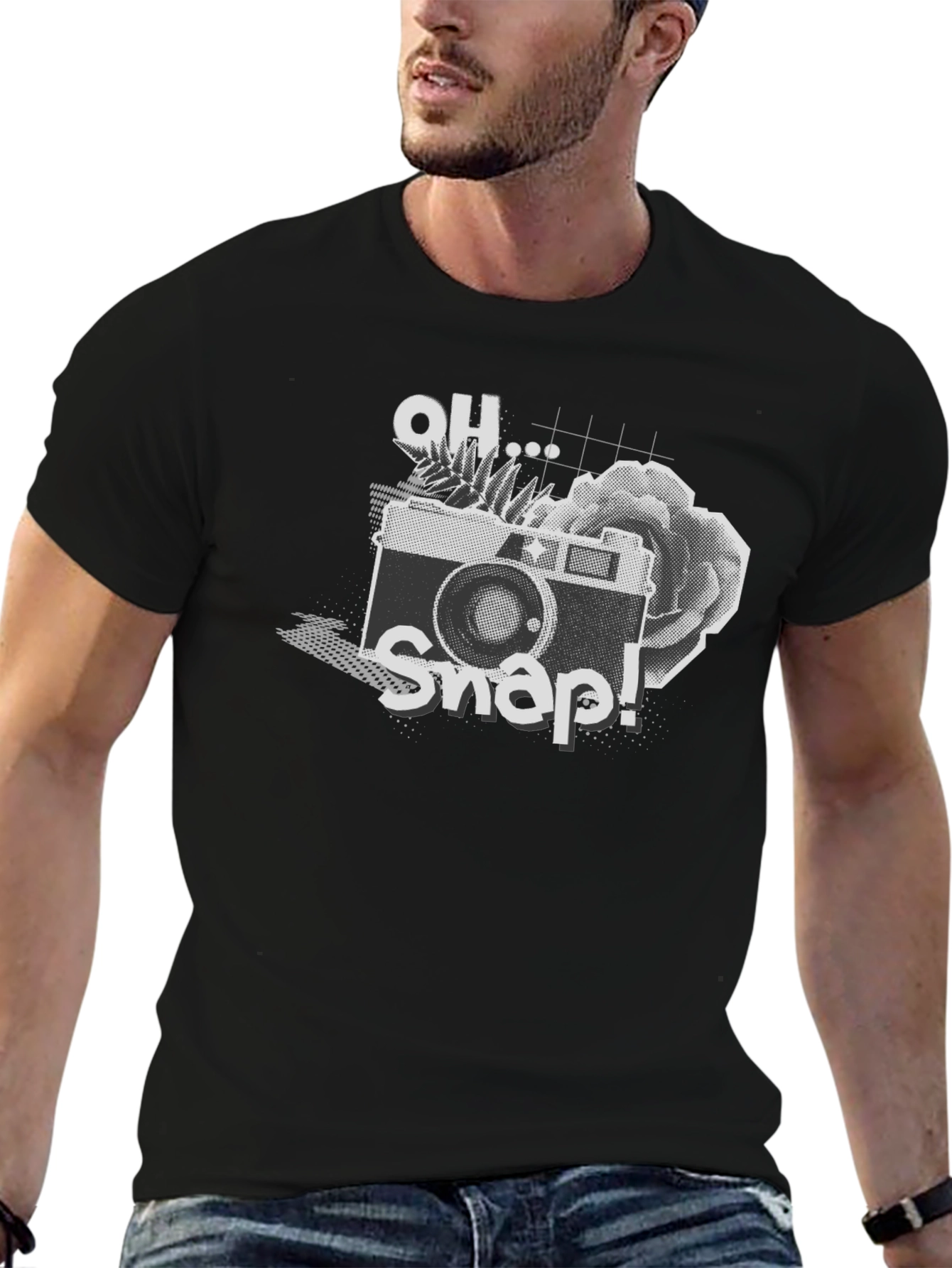 Black Oh Snap! Camera Graphic Tee - Black Cotton Shirt view 6
