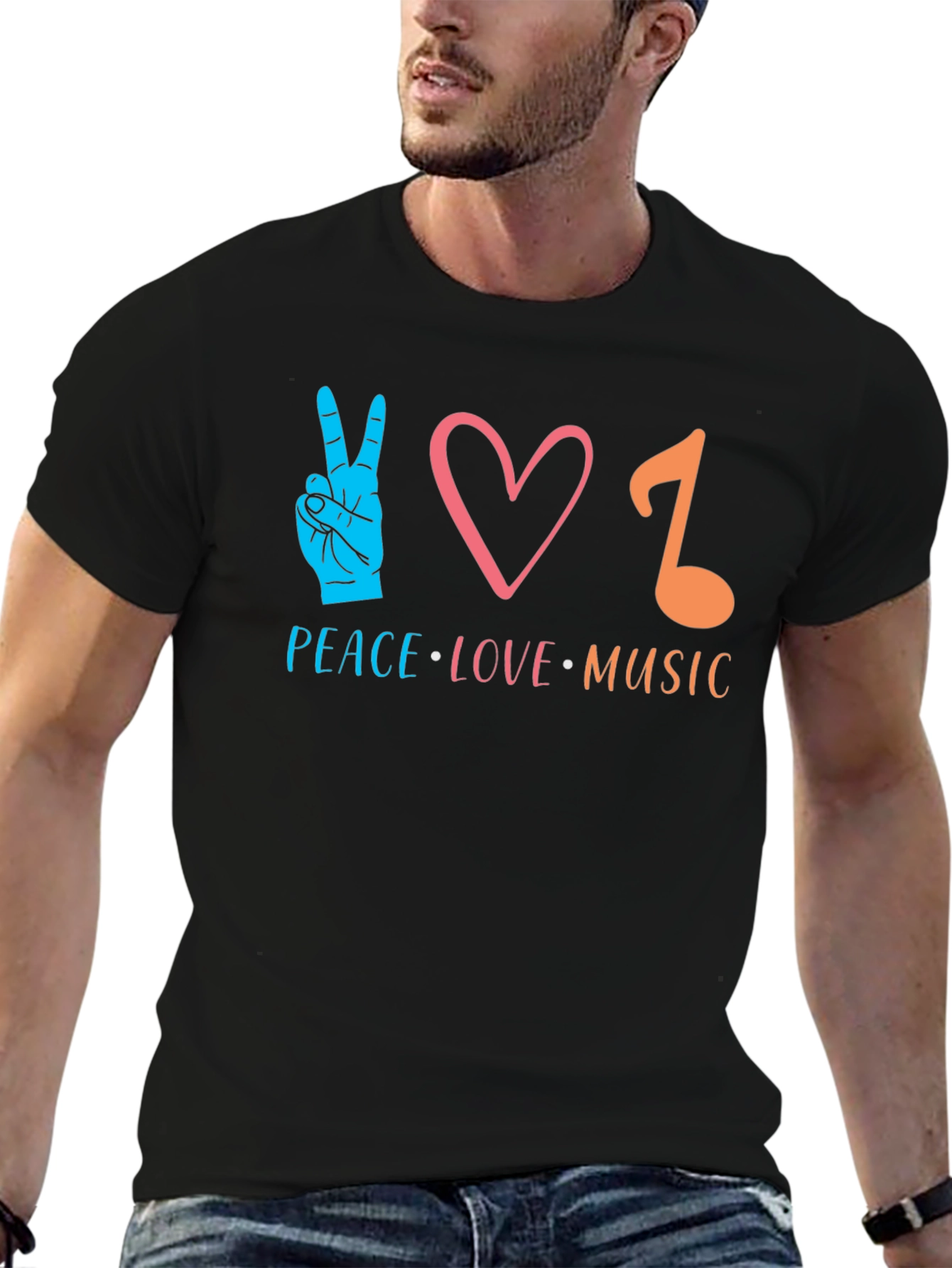 Black Peace Love Music Graphic T-Shirt view 6