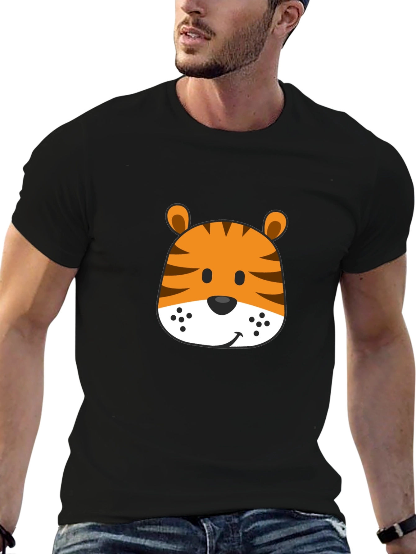 Black Fun Tiger Graphic Tee - Soft Black Cotton Shirt view 6