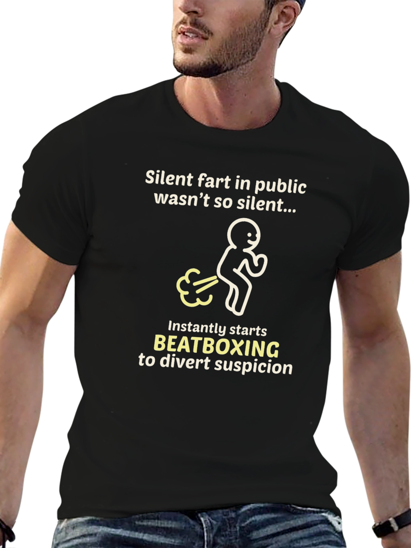 Black Funny Beatboxing Fart Graphic Tee - Black view 6
