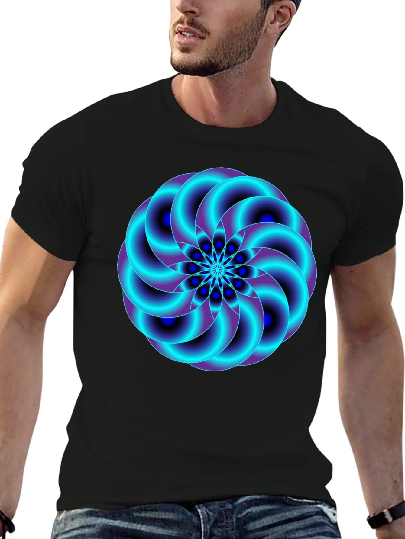 Black Vivid Swirl Graphic Tee - Premium Black Cotton Comfort view 6