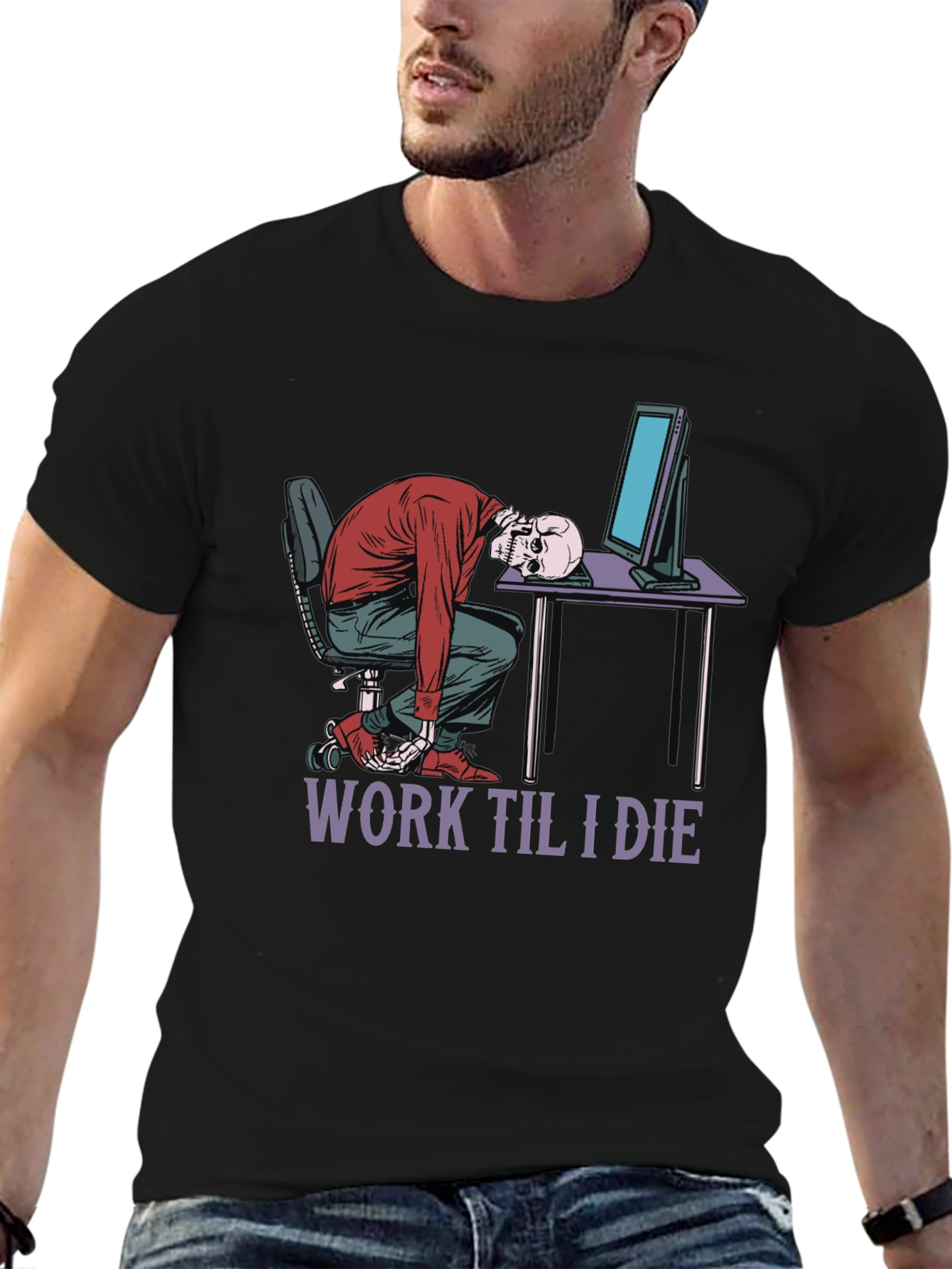 Work Til I Die Skeleton Graphic T-Shirt - 6