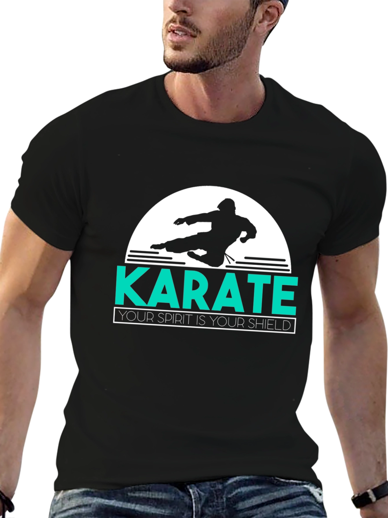 Black Karate Spirit Shield T-Shirt - Black view 6