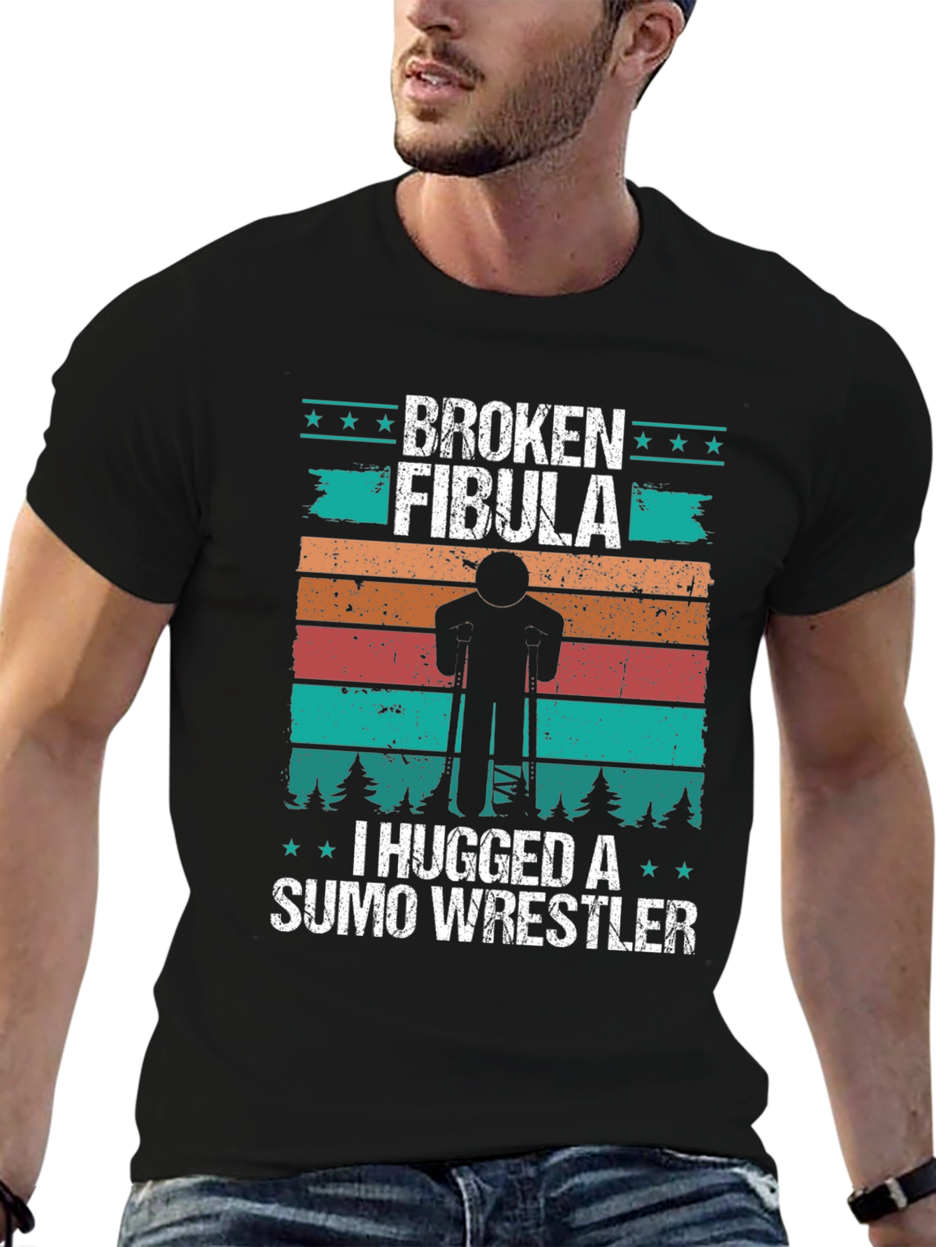 Black Broken Fibula Sumo Wrestler Graphic T-Shirt view 6