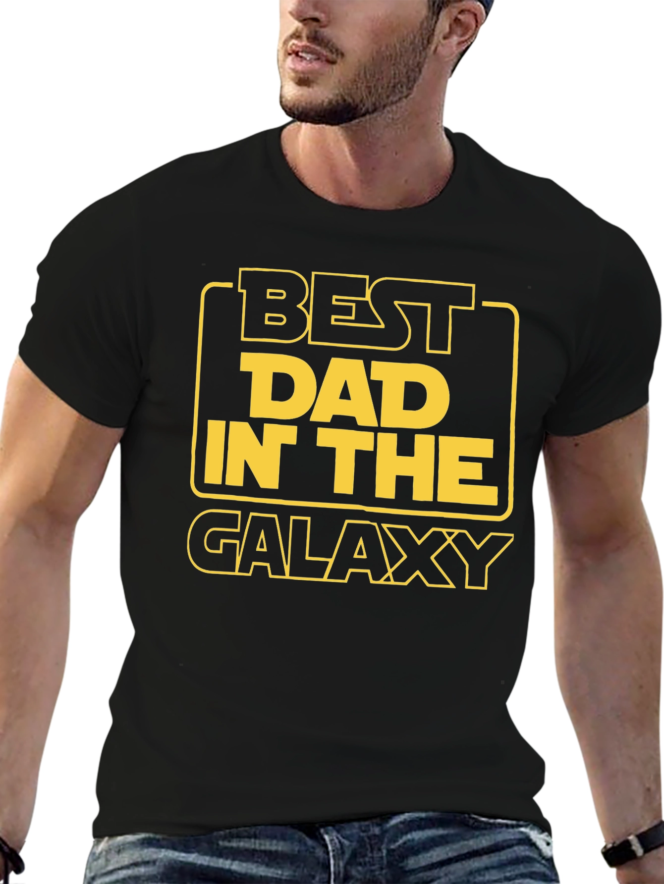 Black Best Dad in the Galaxy Black Graphic T-Shirt view 6
