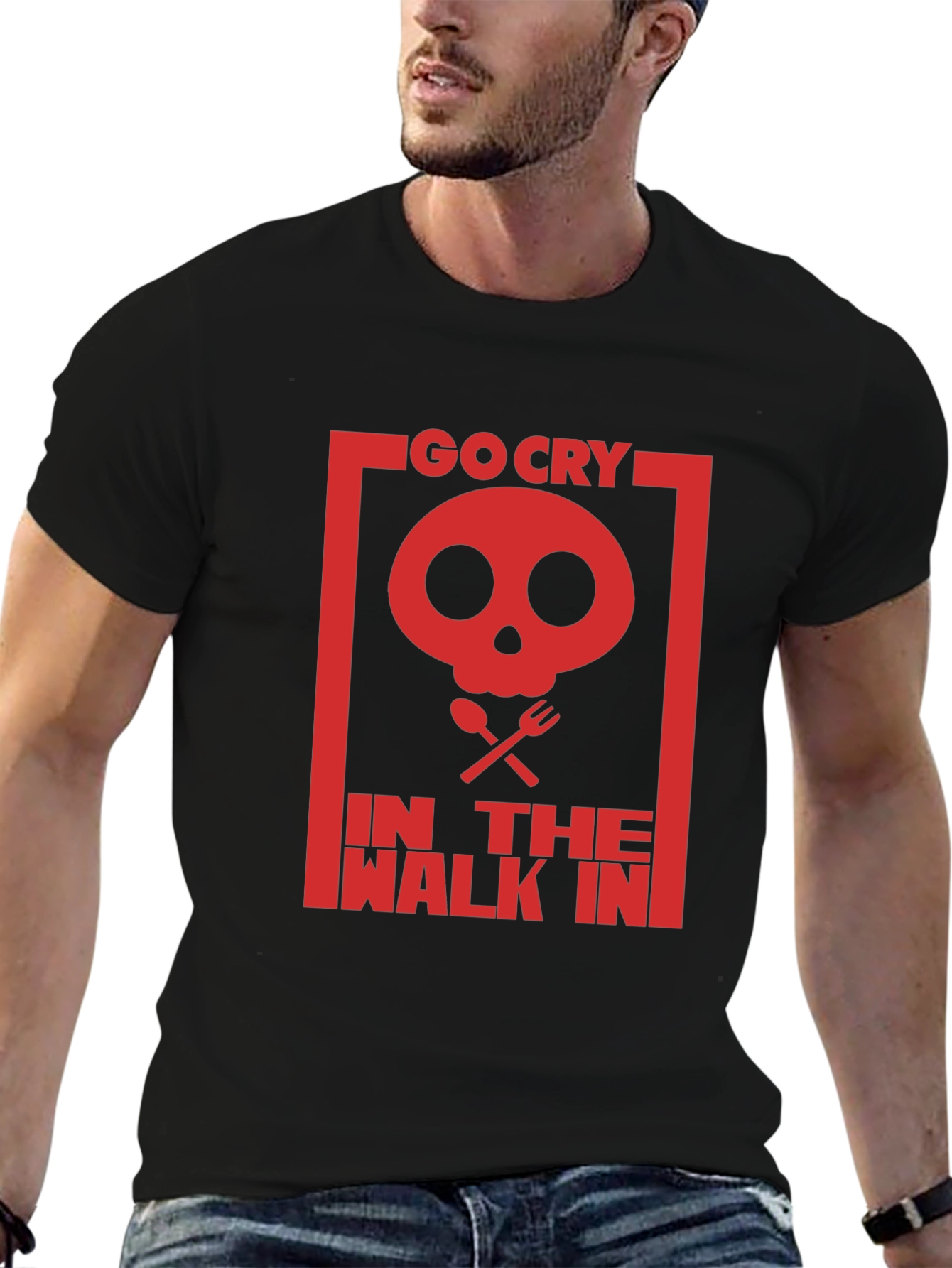 Black Go Cry In The Walk In T-Shirt - Funny Skull Graphic Tee view 6