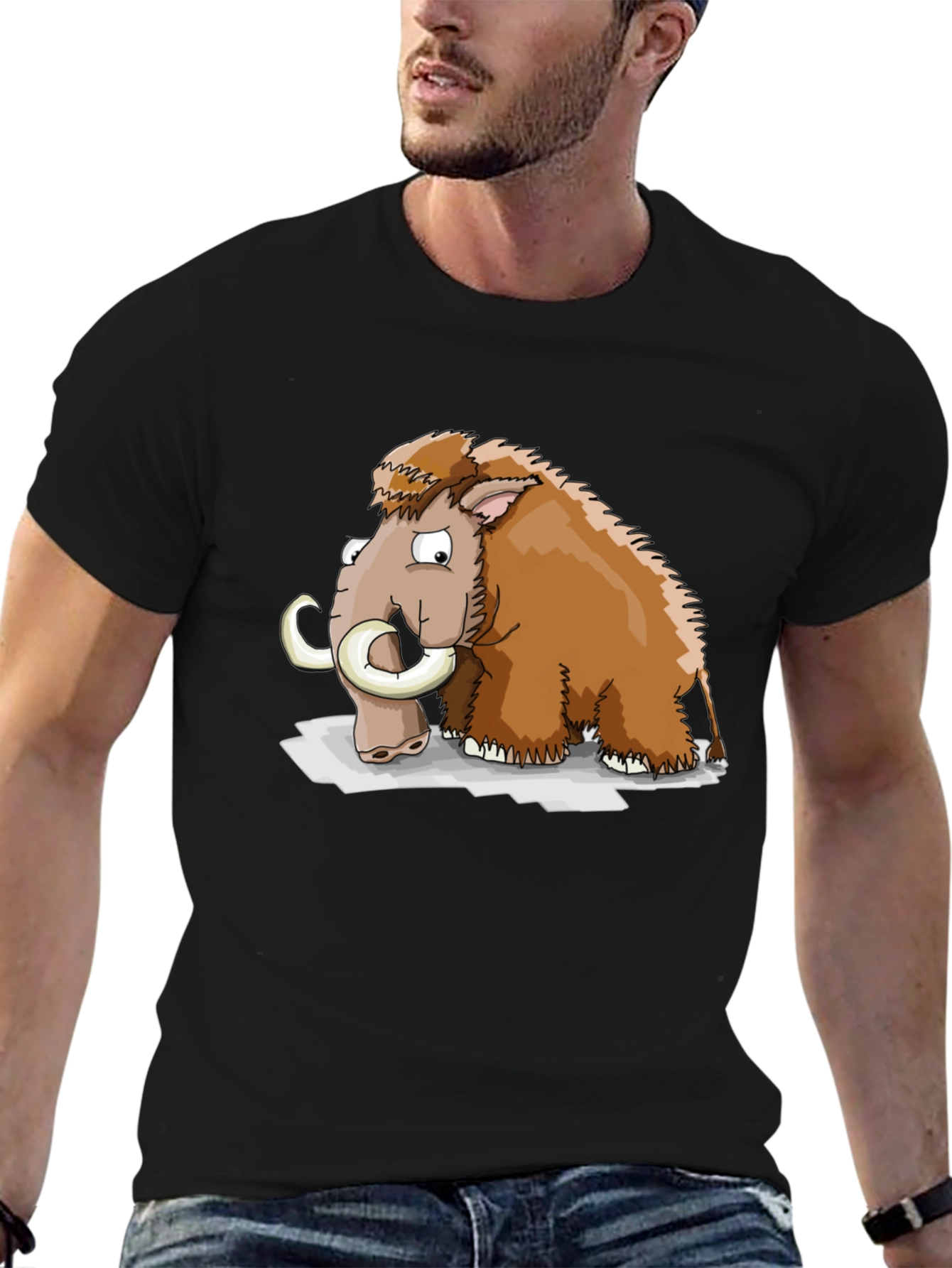 Cartoon Mammoth Graphic T-Shirt - Black - 6
