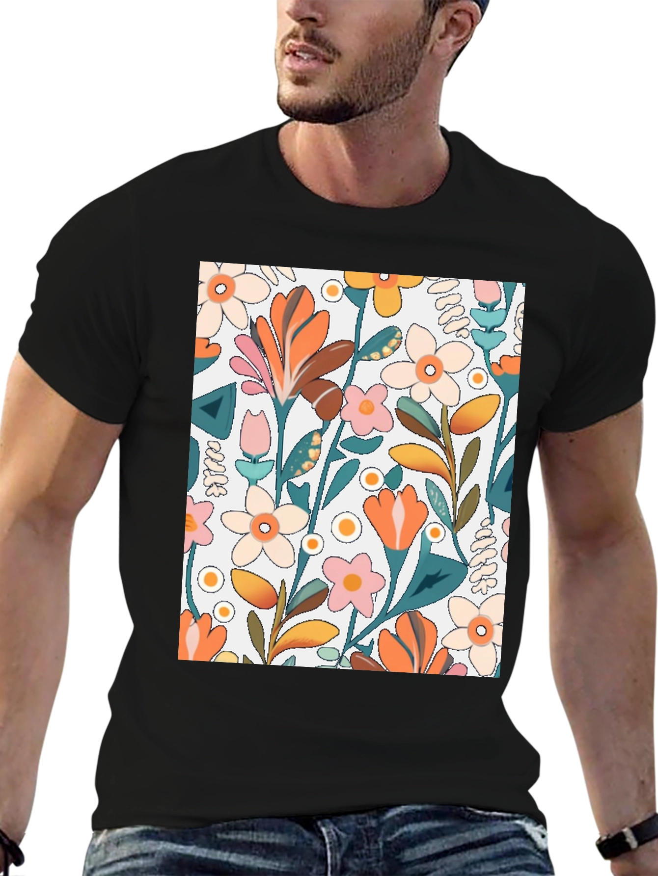 Black Floral Patterned T-Shirt view 6