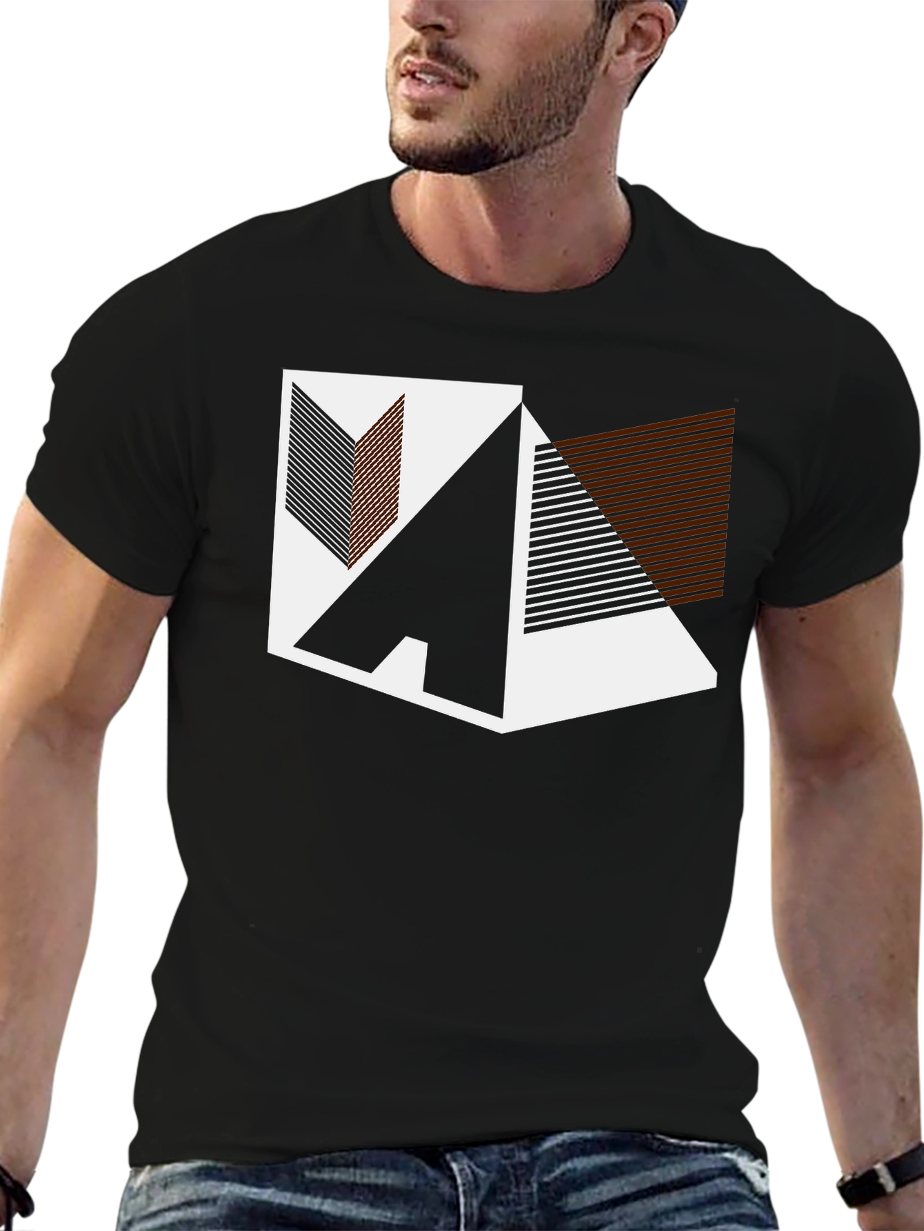 Black Geometric Graphic Print Black T-Shirt view 6