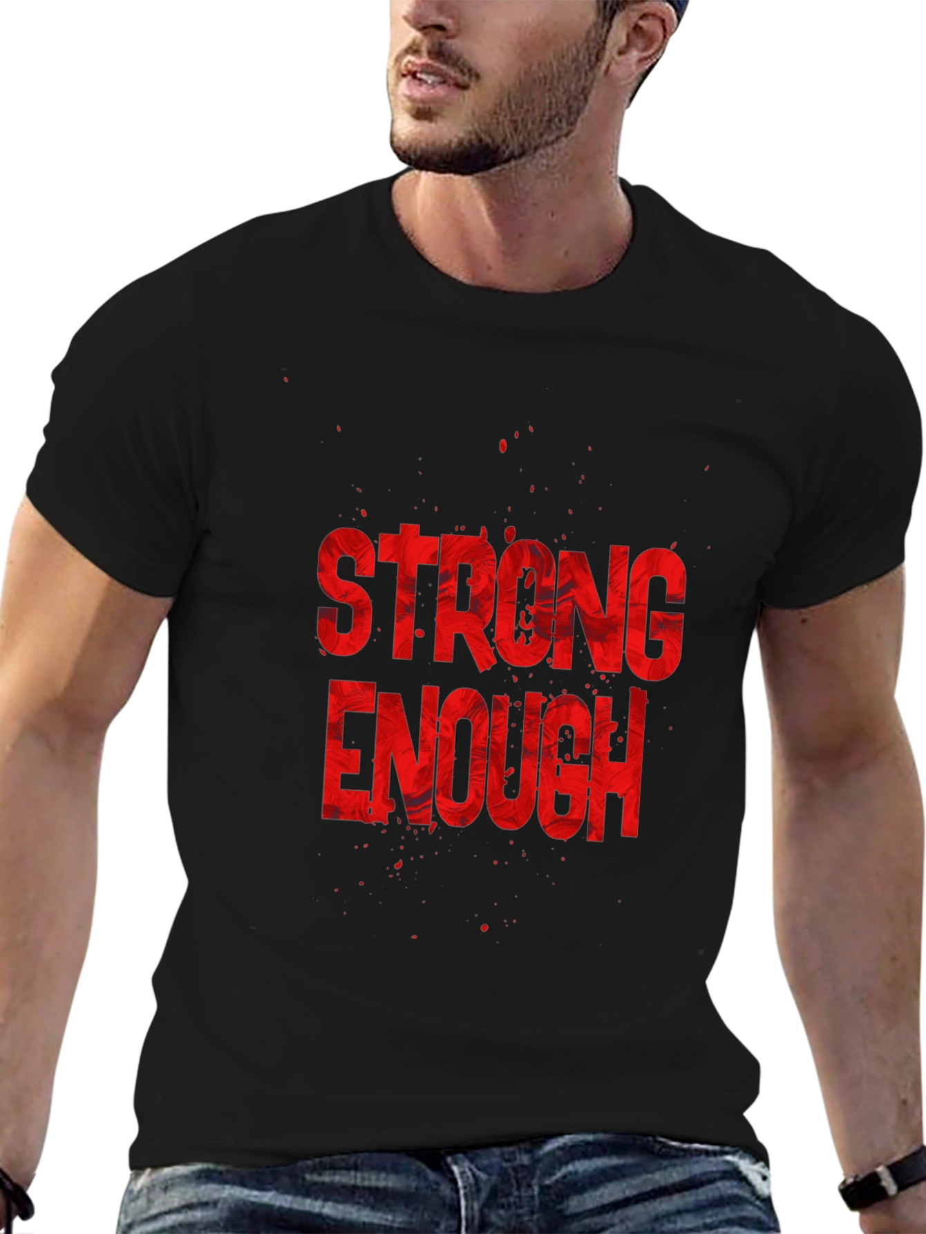 Black Strong Enough Graphic Tee - Black Cotton T-Shirt view 6
