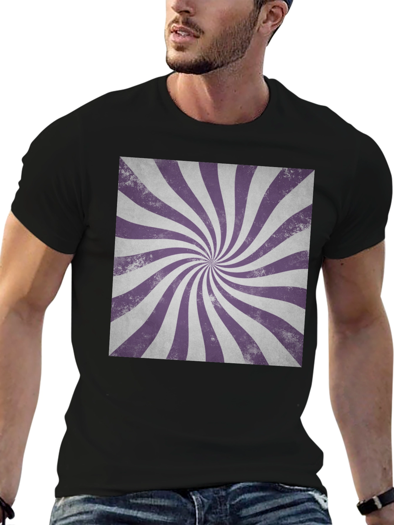 Black Retro Swirl Graphic Tee - Black Cotton Casual Shirt view 6