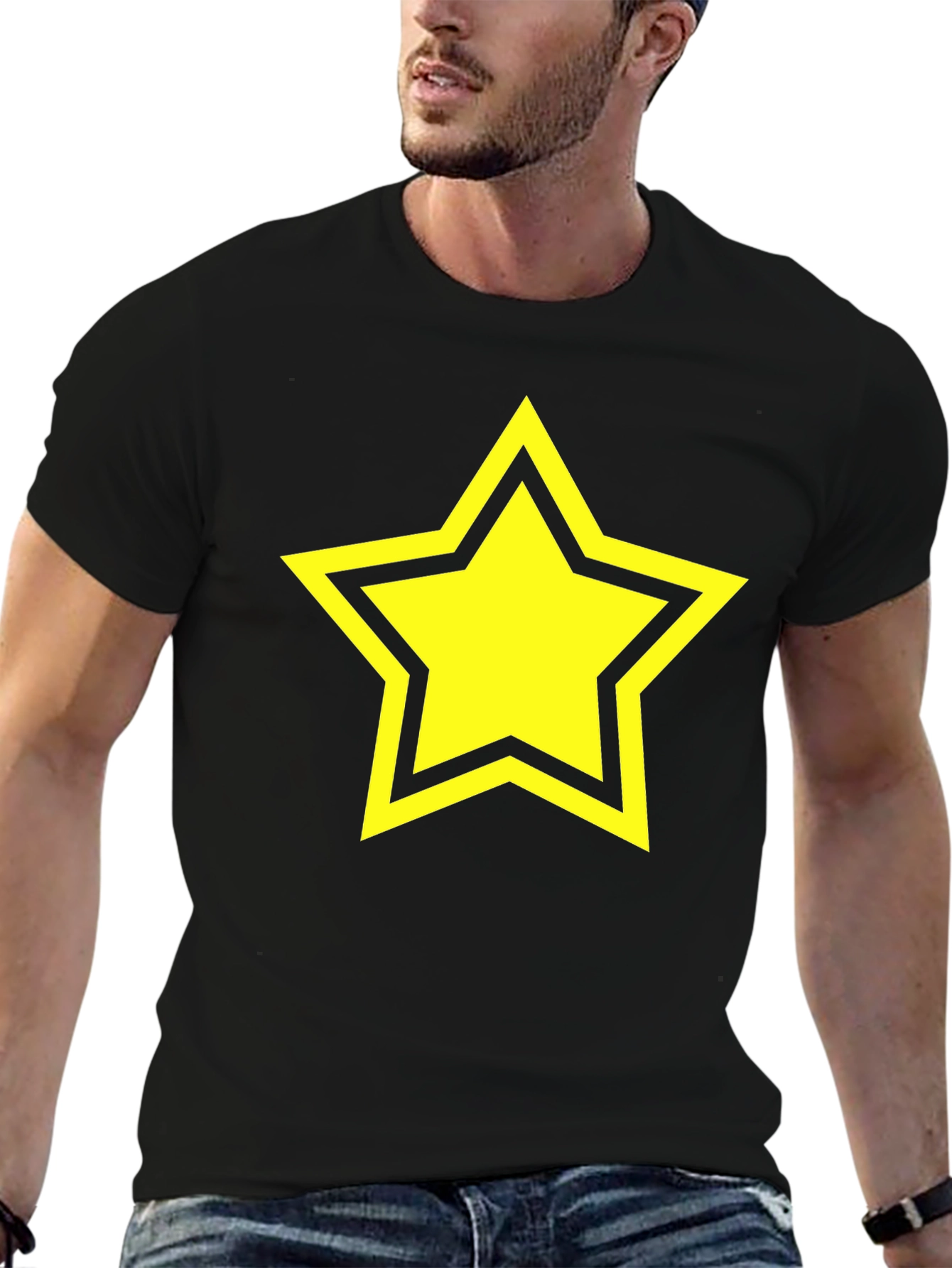 Black Black T-Shirt with Yellow Star Graphic view 6